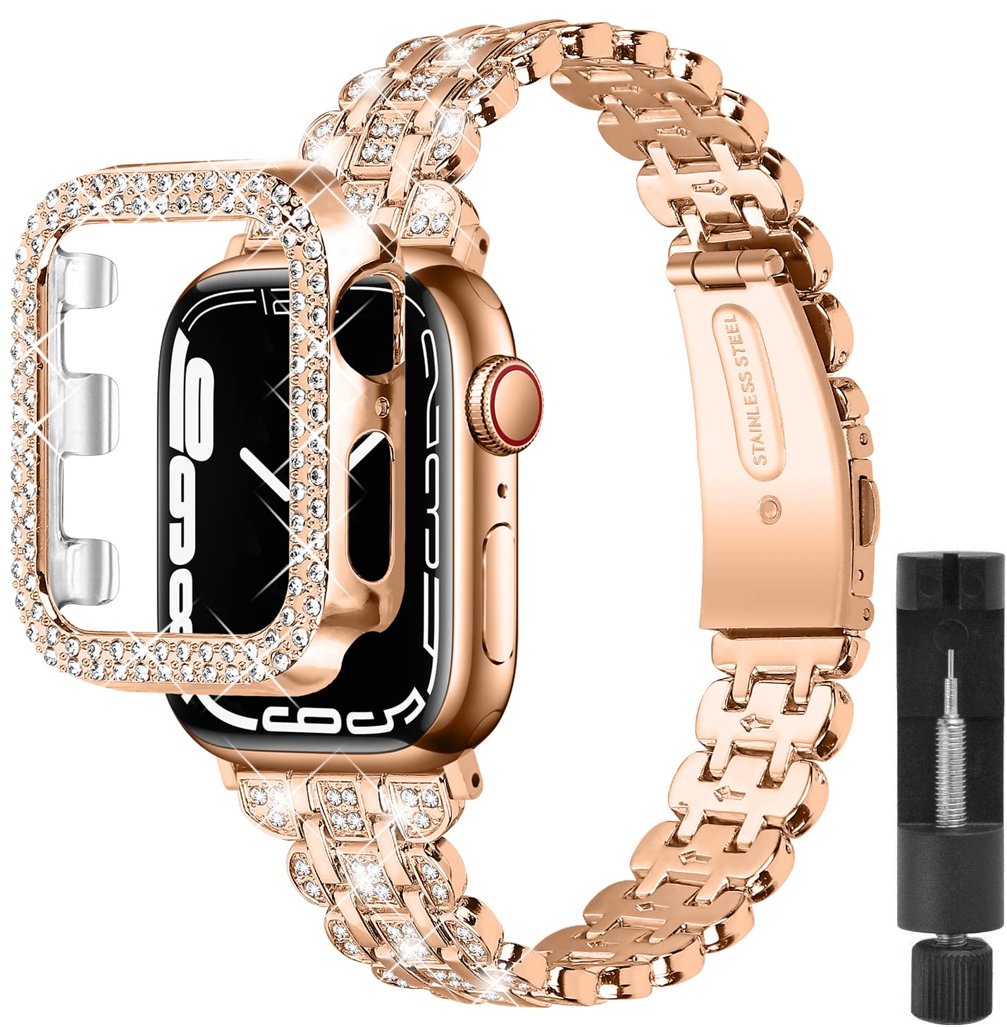 EverSnows Bling Bands & Case - Compatible with Apple Watch 38mm (Series 1/2/3) | Jewelry Slim Metal Bracelet with Rhinestone Bumper Cover for Women | Perfect for Parties, Weddings & Everyday Fashion Accessories