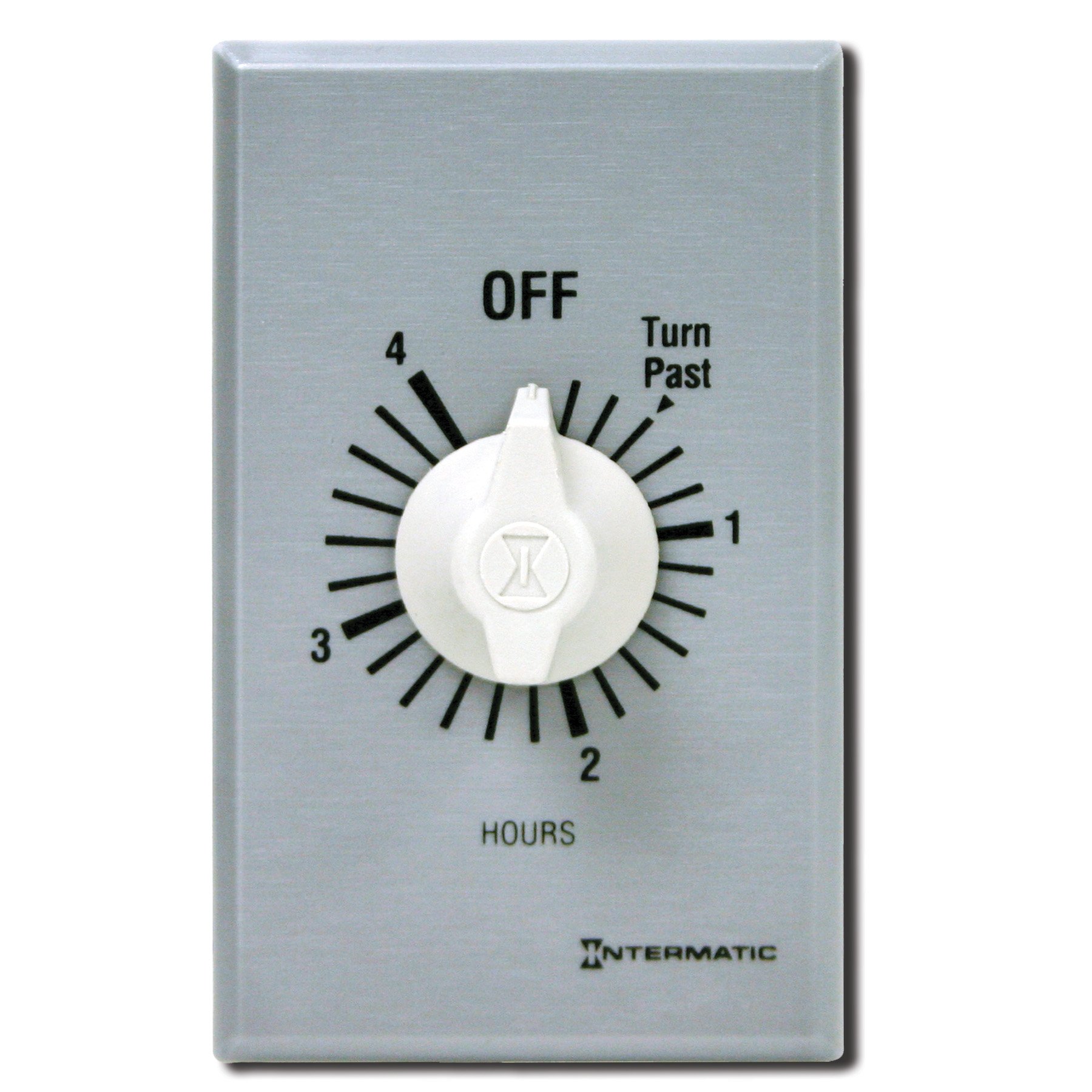 Intermatic FF4H 4-Hour Spring Loaded Wall Timer SPST No Hold - Universal Energy Saving Timer with Brushed Metal Finish - Perfect for Lights, Fans, Pumps & Holiday Decorations