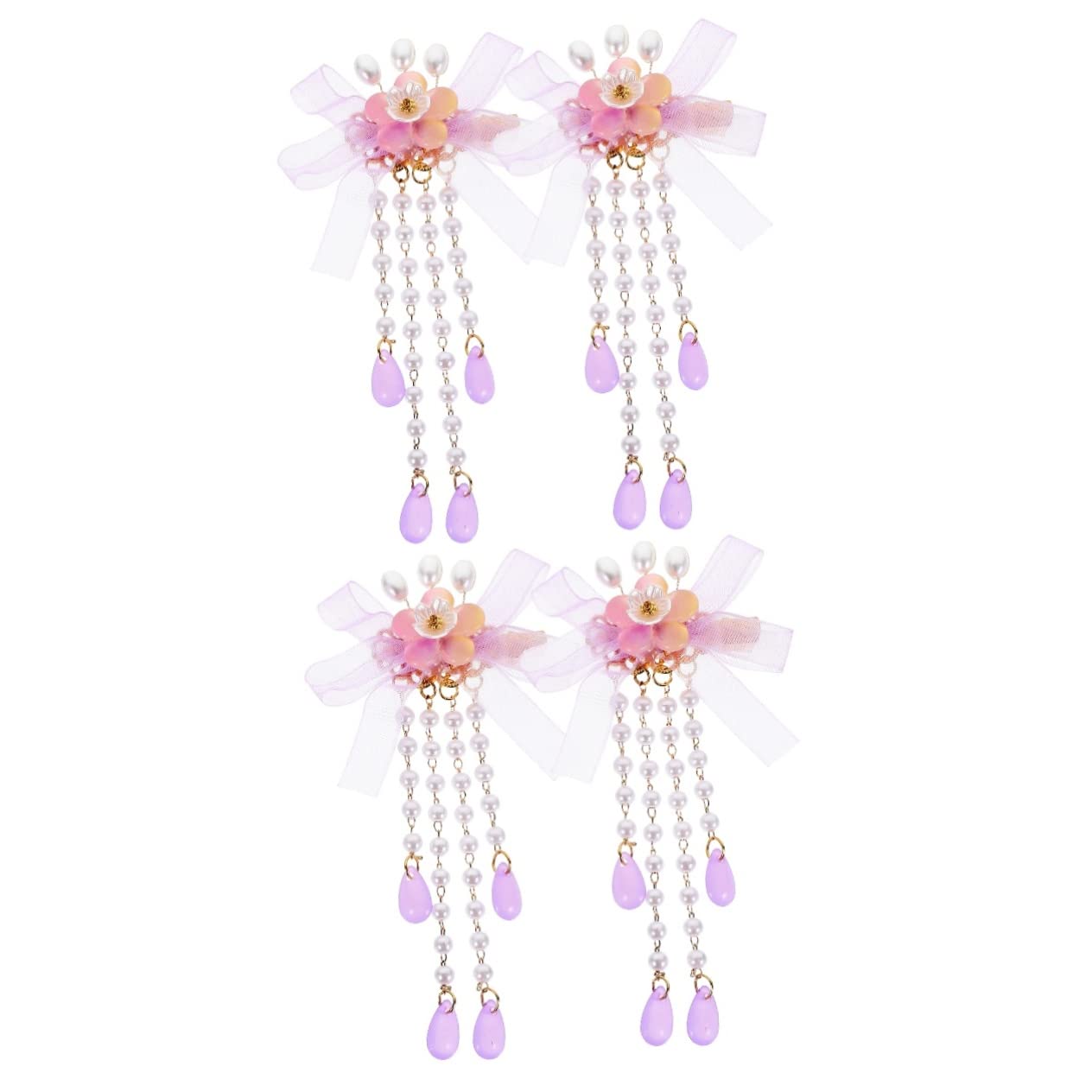 FRCOLOR 4 Pcs Lavender Tassel Flower Hair Clips for Women & Girls - Vintage Floral Hair Accessories for Hanfu, Bridal, Party & Everyday Wear