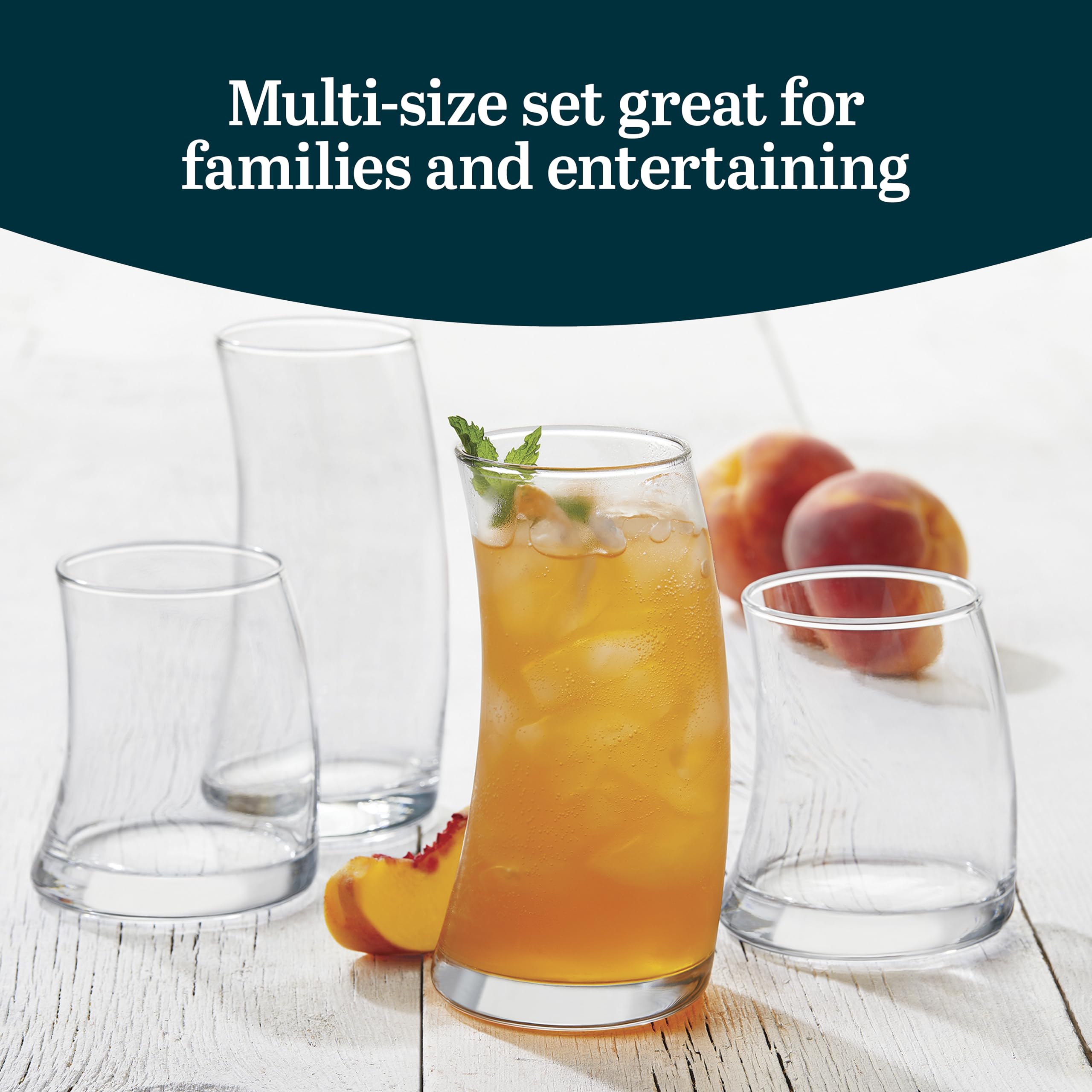 Libbey Swerve 16-Piece Drinking Glasses Set - Dishwasher Safe, Chip Resistant Everyday Glassware - Fun & Edgy Tumblers for Parties, Weddings & Special Events - Perfect for Cocktails, Iced Coffee & Home Entertaining