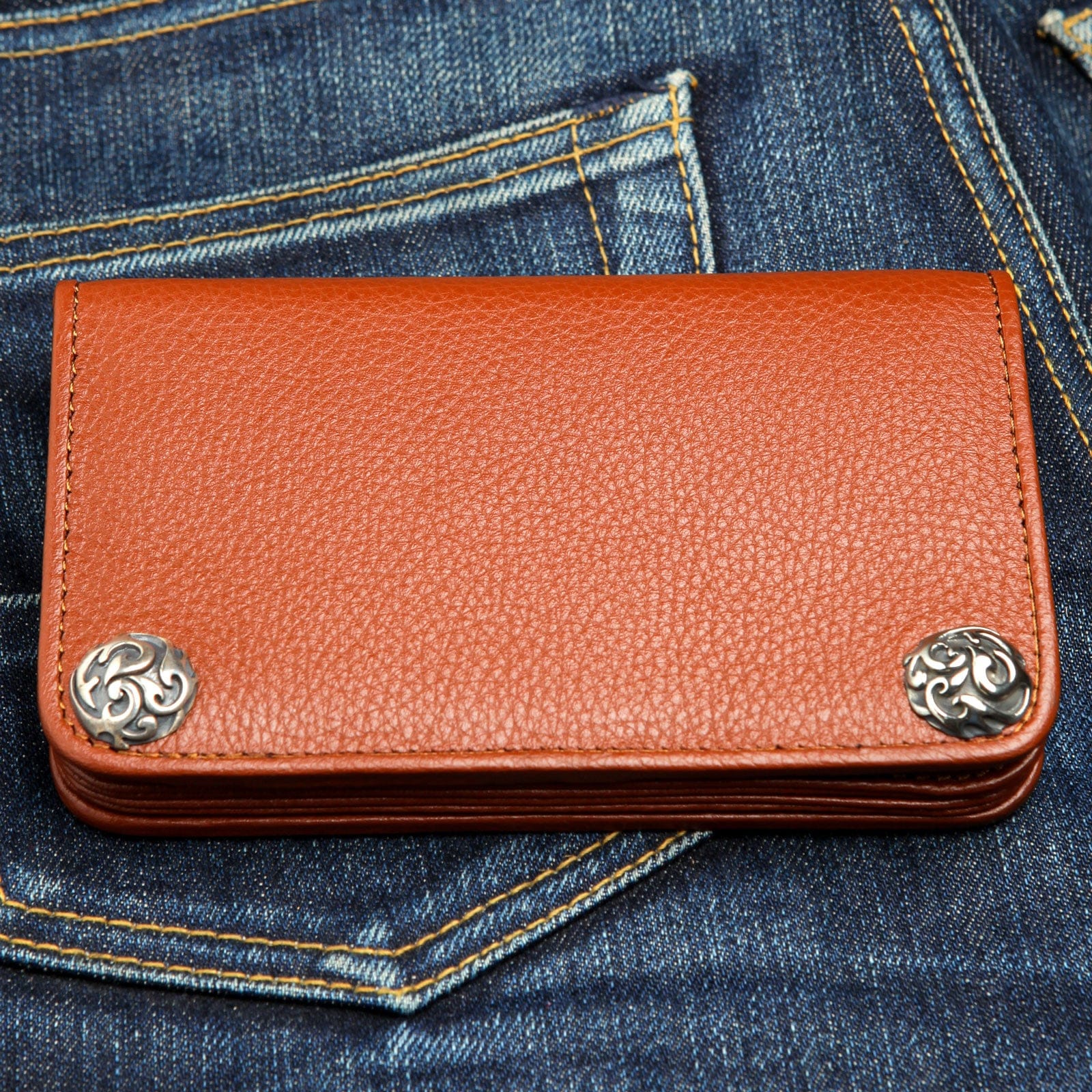 Genuine Cowhide Leather Biker Wallet for Men - Cognac Brown RFID Blocking Slim Bifold Wallet - Perfect for Motorcycle Riders & Everyday Carry
