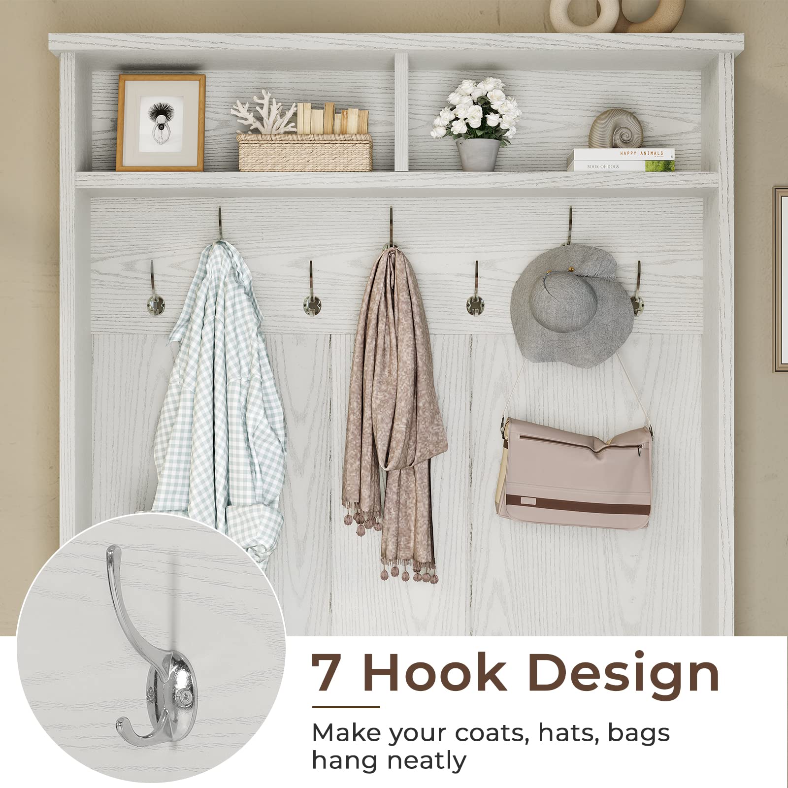 Itaar 3-in-1 Hall Tree with Storage Bench - White Entryway Organizer with Coat Rack, Adjustable Shoe Storage & Hanging Hooks - Perfect for Mudroom, Foyer or Small Space Entryway Organization