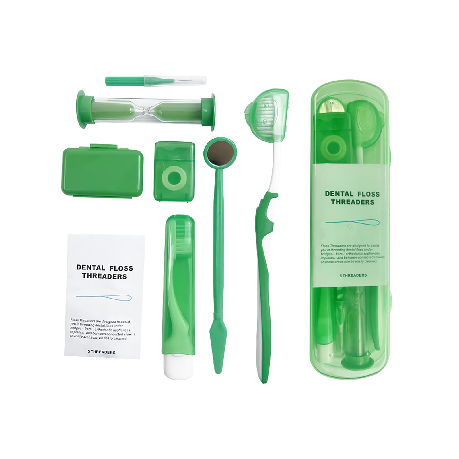 **Portable Orthodontic Care Kit for Braces - 8-Piece Travel Dental Kit with Toothbrush, Interdental Brush, Dental Wax & Floss - Perfect for Braces Wearers On-the-Go**    *(Use Case: Ideal for travel, school, or daily oral care for braces patients.)*