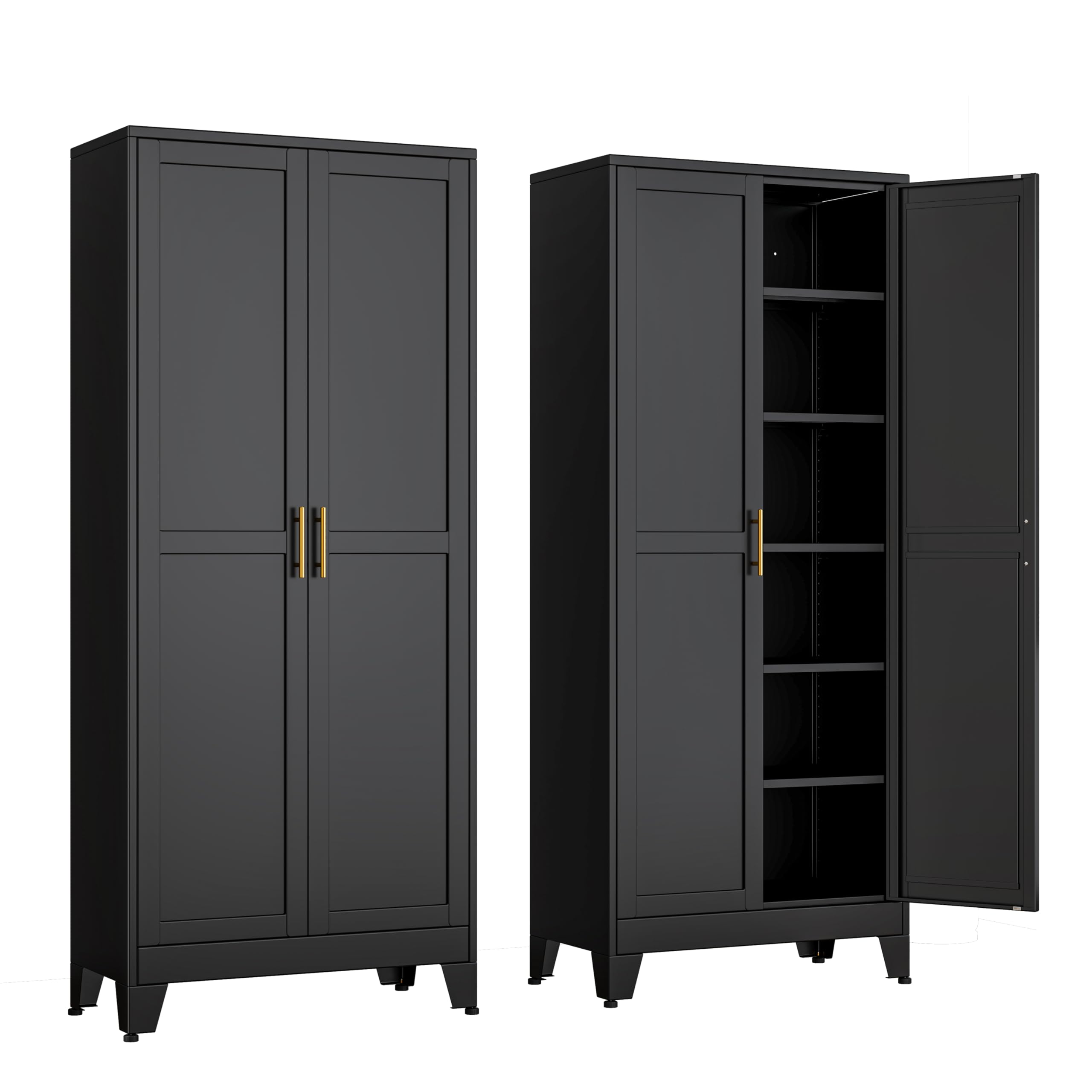 Metal Storage Cabinet with 2 Lockable Doors & Adjustable Shelves - Gray/Black - Perfect for Garage, Office, or Warehouse Organization