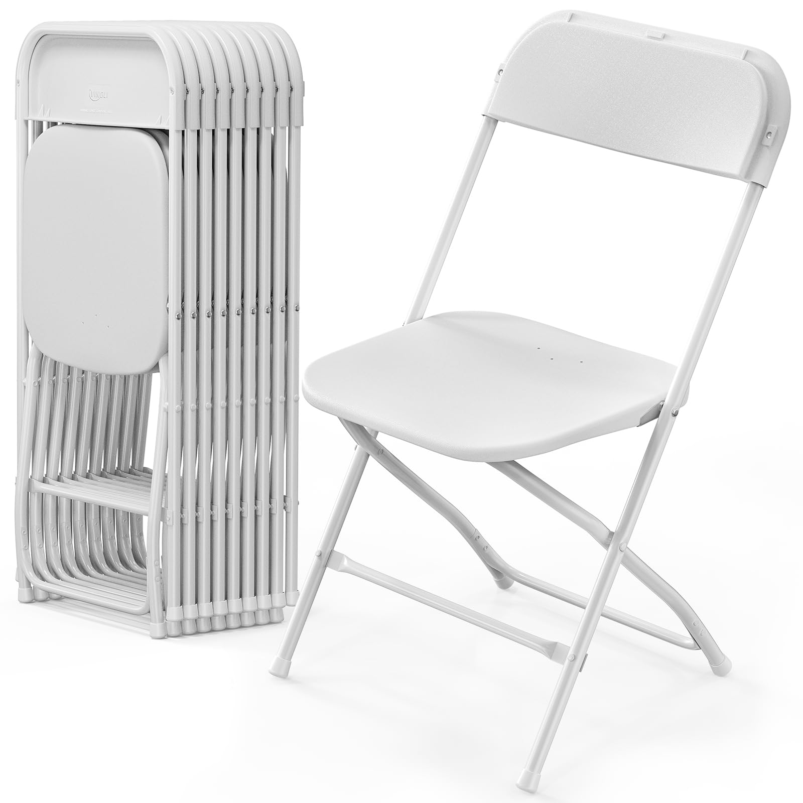 VINGLI 10-Pack White Plastic Folding Chairs - Heavy Duty 350lb Capacity Stackable Chairs with Steel Frame for Indoor & Outdoor Use - Perfect for Weddings, Parties, Office Events, Picnics, and Dining