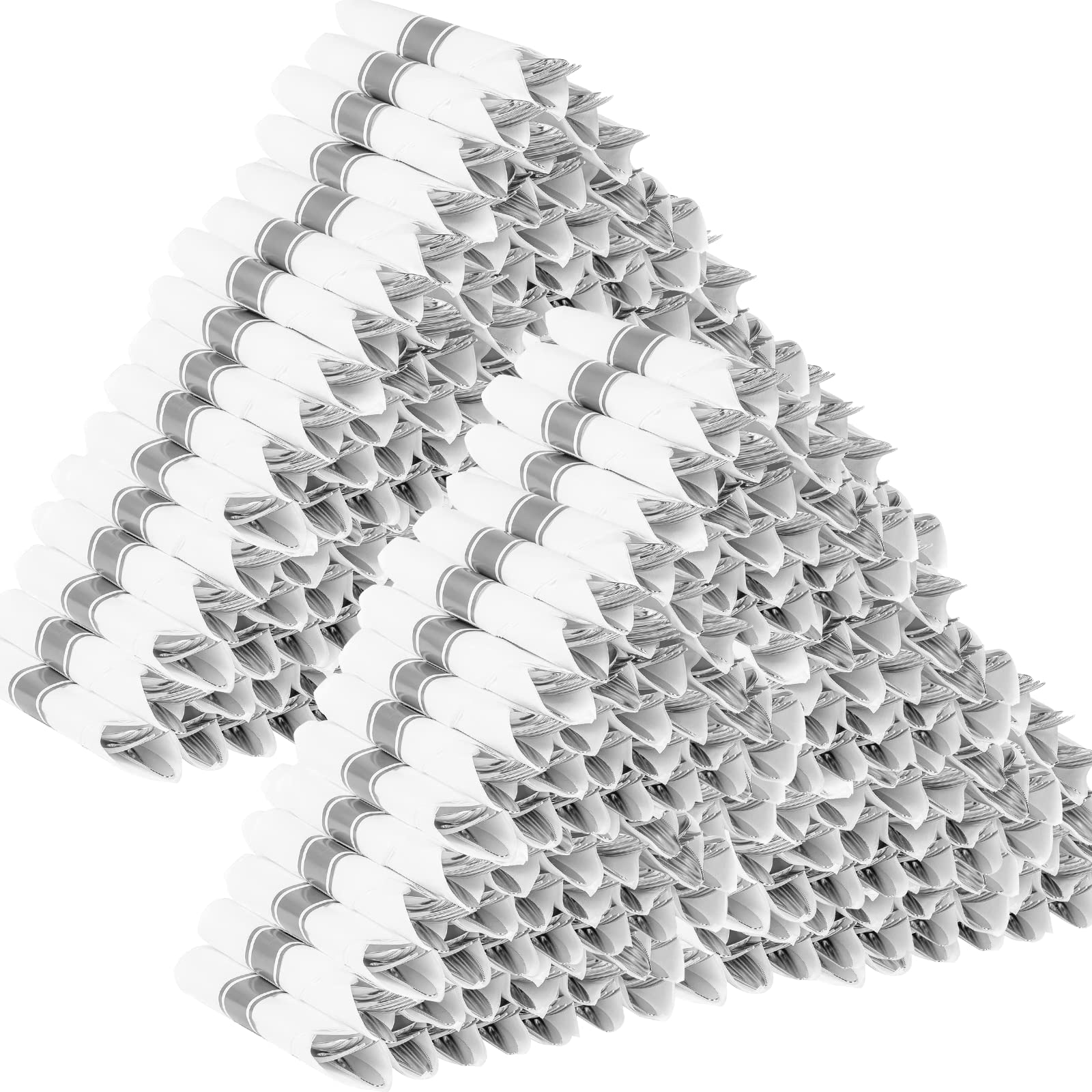 720-Piece Pre-Rolled Silver Plastic Cutlery Set - 180 Pack Disposable Silverware with Napkins | Bulk Disposable Silverware for Parties, Weddings & Catering Events