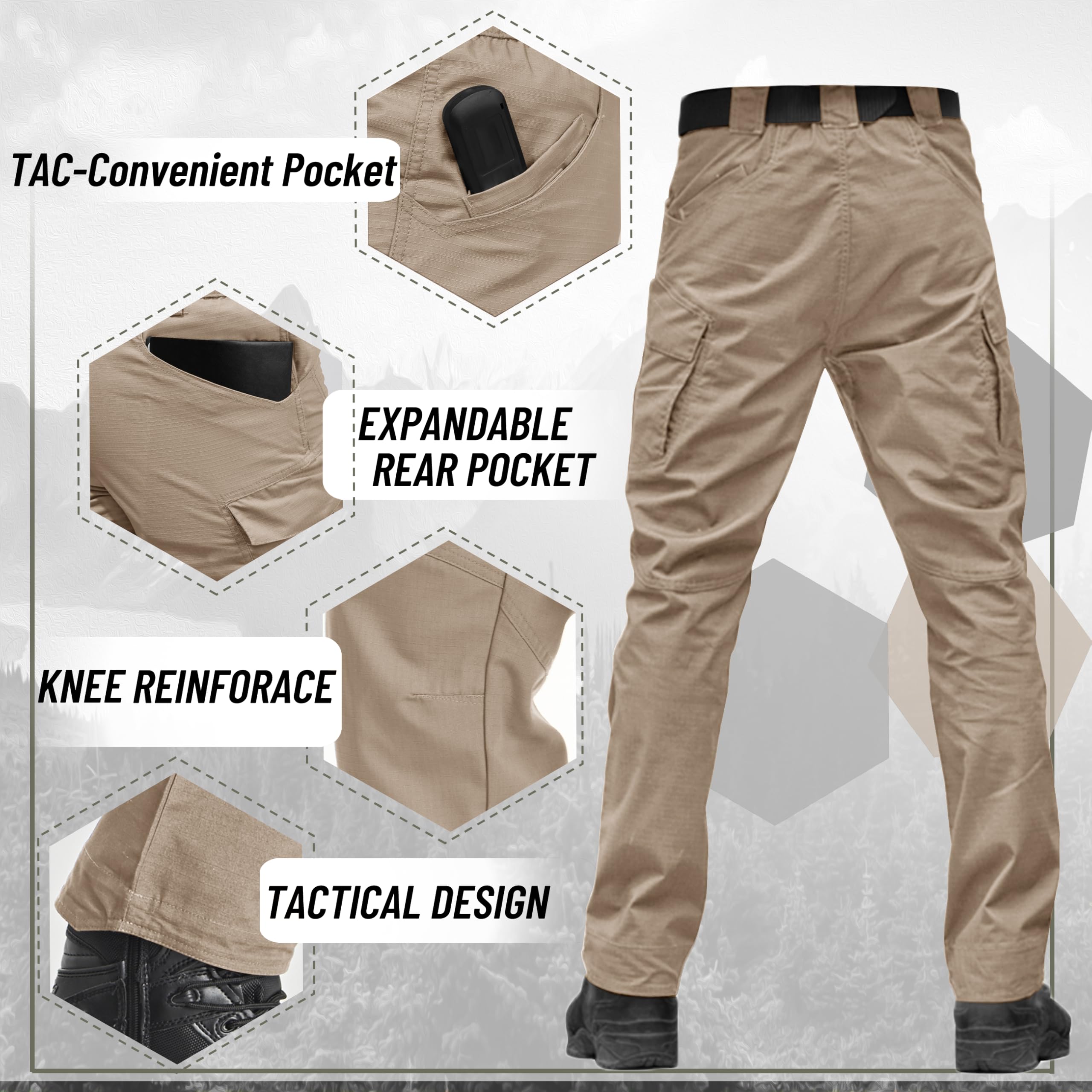 TACVASEN Men's Tactical Pants - Water Resistant Military Cargo Hiking Pants with Ripstop Fabric | Lightweight Outdoor Work Pants for Camping, Hunting & Adventure Activities