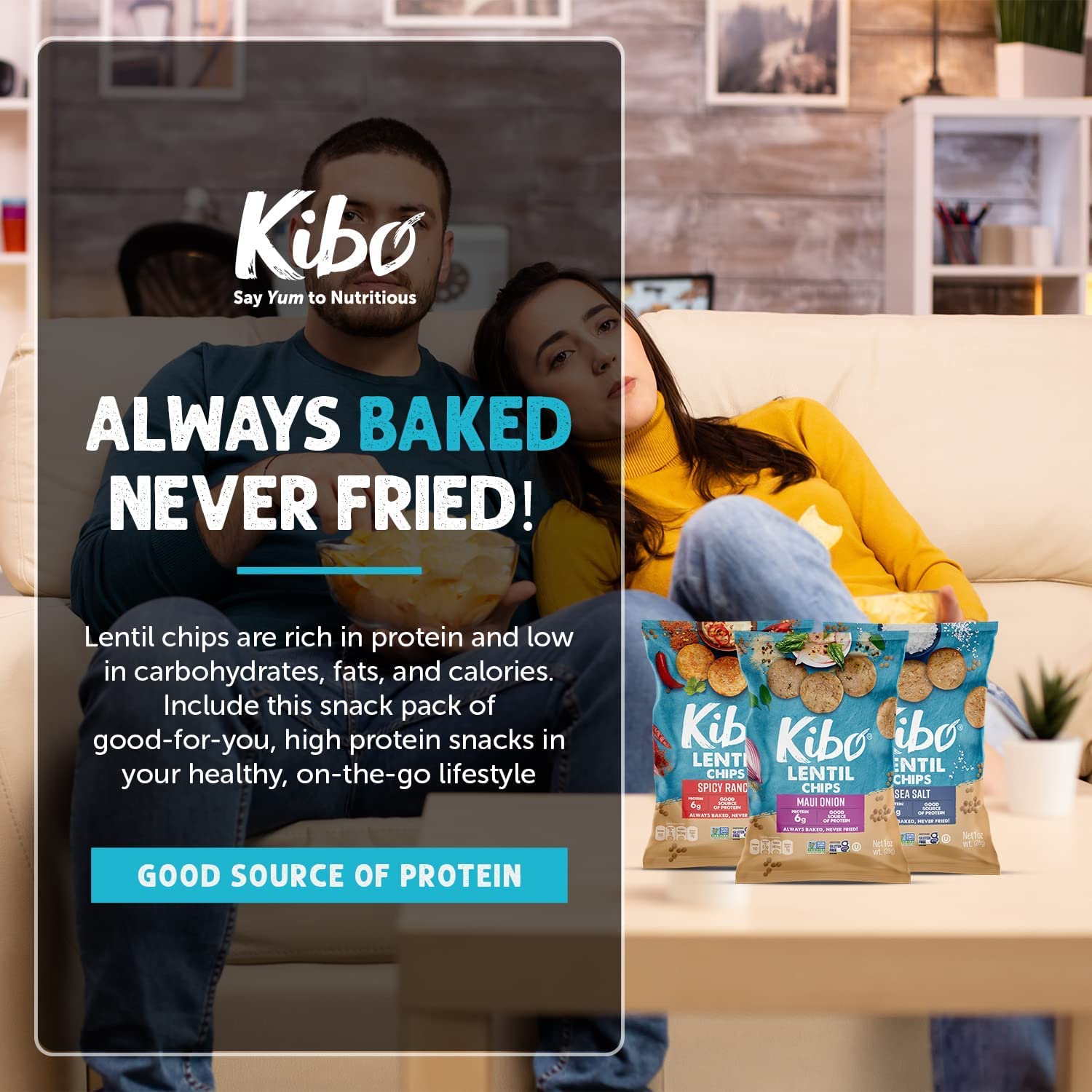 Kibo Lentil Chips Variety Pack - Gluten-Free, Vegan, Non-GMO, Plant-Based Snacks - Maui Onion, Sea Salt & Spicy Ranch Flavors - Made with Real Vegetables - 28g Bags (18 Pack) - Perfect for Parties, School Lunches & Healthy On-the-Go Snacking