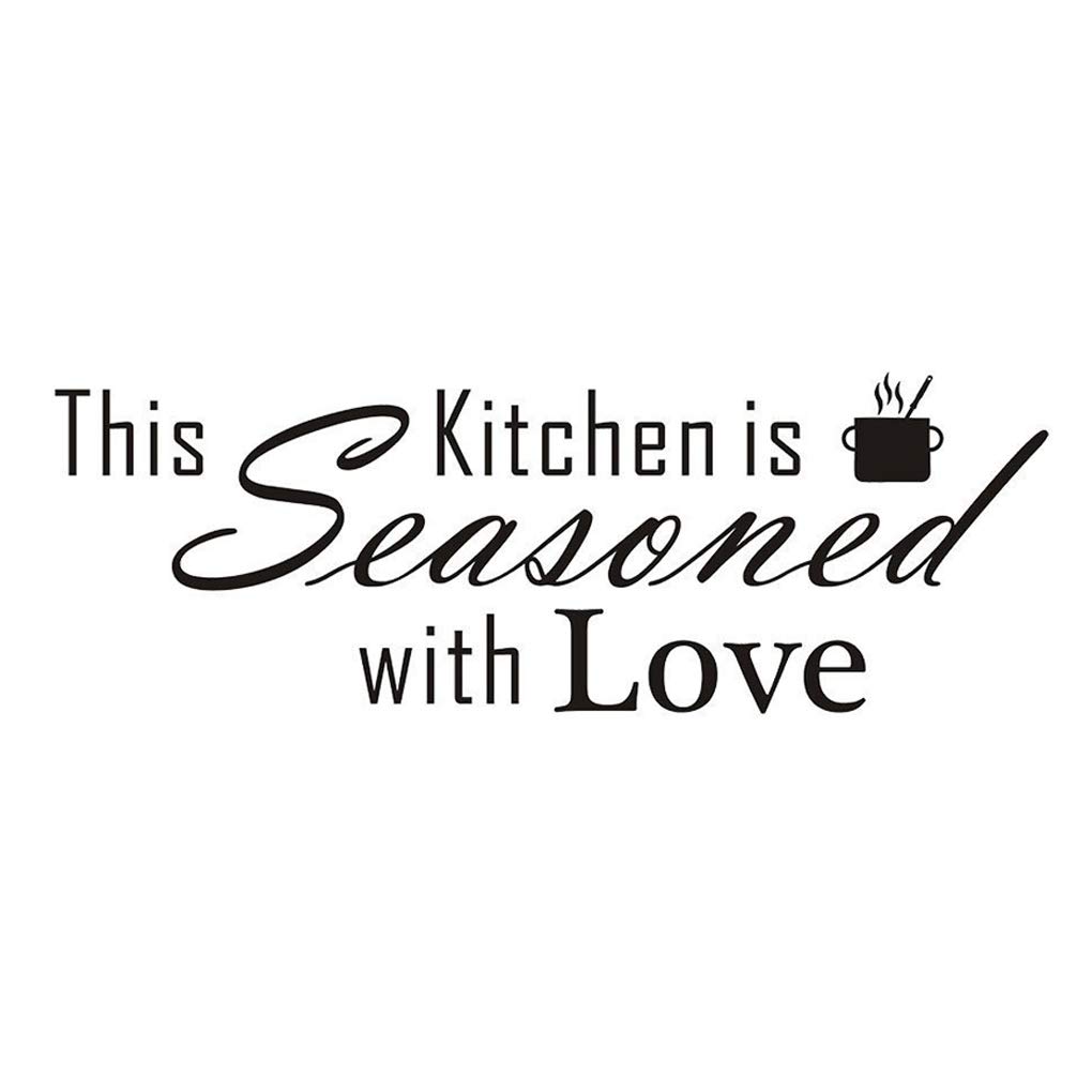 DNVEN Removable Kitchen Wall Decals - 'This Kitchen is Seasoned with Love' Vinyl Quote Sticker (22x8 inches) - DIY Home Decor for Kitchens, Restaurants & Cafes