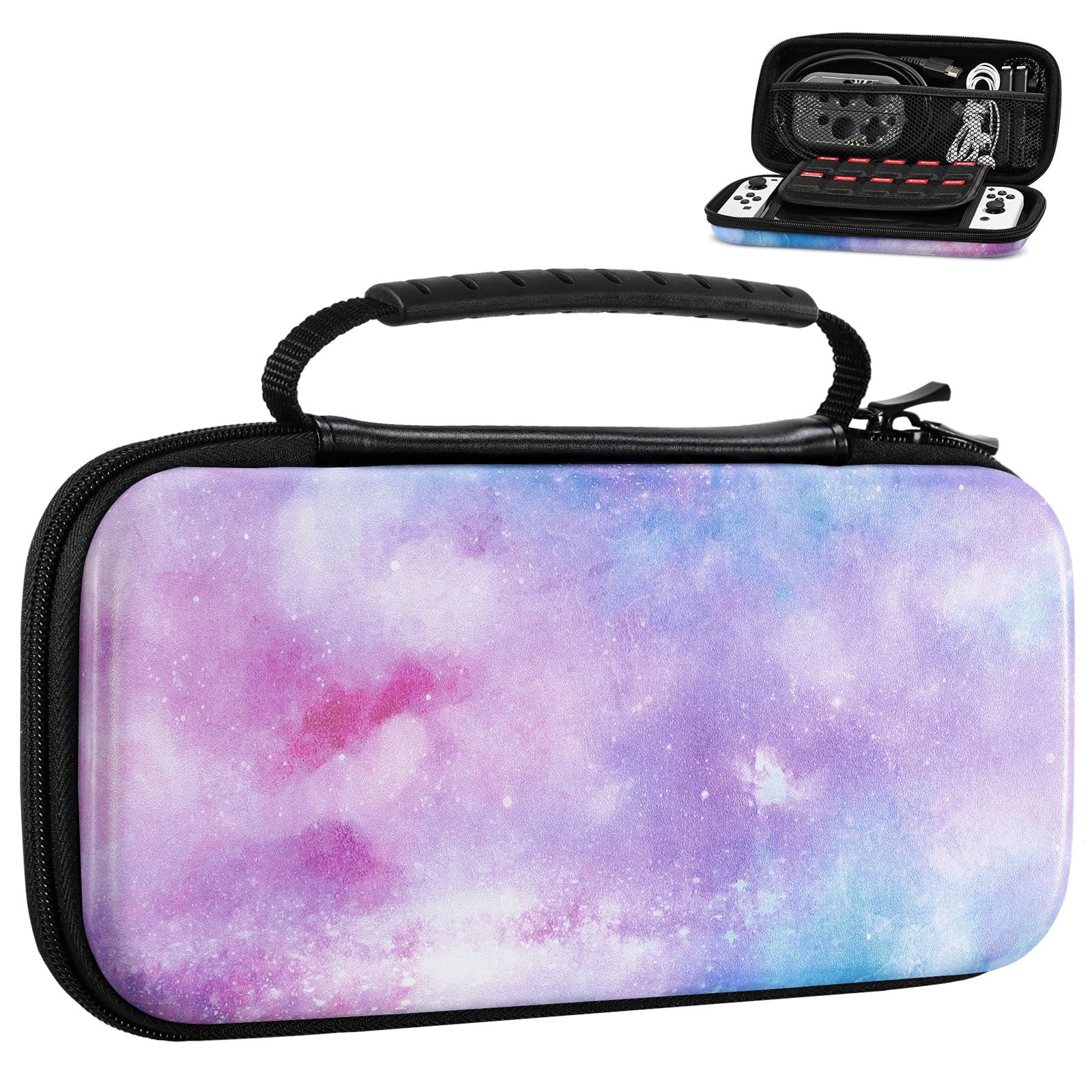 Moko Hard Shell Travel Carrying Case Compatible with Nintendo Switch OLED & Nintendo Switch - Portable Protective Storage Bag for Switch Accessories (Blue Pink) - Perfect for Travel, Commuting, and Gaming On-The-Go