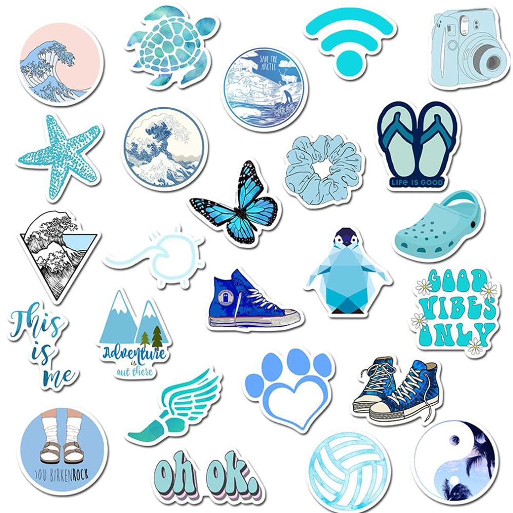 50 PCS Cute Blue Aesthetic Stickers for Girls - Waterproof Vinyl Decals for Water Bottles, Laptops, Phones - Perfect for Teens & Kids Room Decor, School Supplies, DIY Crafts & Gift Ideas