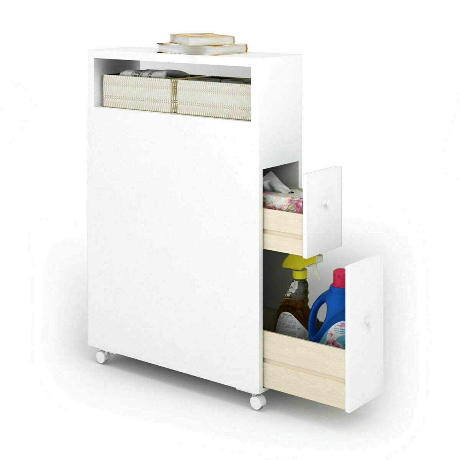 White Wooden Bathroom Storage Cabinet with Roller Shutter - 20x6x28.5 Inches - Space-Saving Toilet Organizer for Bath Essentials, Towels & Cosmetics - Perfect for Small Bathrooms, Powder Rooms & Apartment Living