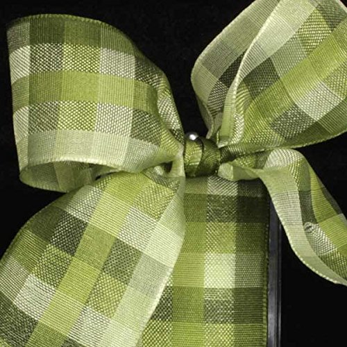 Moss Green and White Plaid Wired Craft Ribbon 1.5 Inch x 50 Yards - Perfect for Gift Wrapping, DIY Decorations, Floral Arrangements, and Holiday Crafts