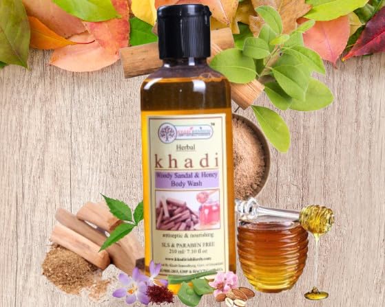 Khadi Rishikesh Herbal Sandalwood Honey Body Wash - Skin Brightening & Acne Treatment for Men & Women (210ml) | Refreshing Body & Mind, Tan Removal | Perfect for Daily Shower & Spa Relaxation
