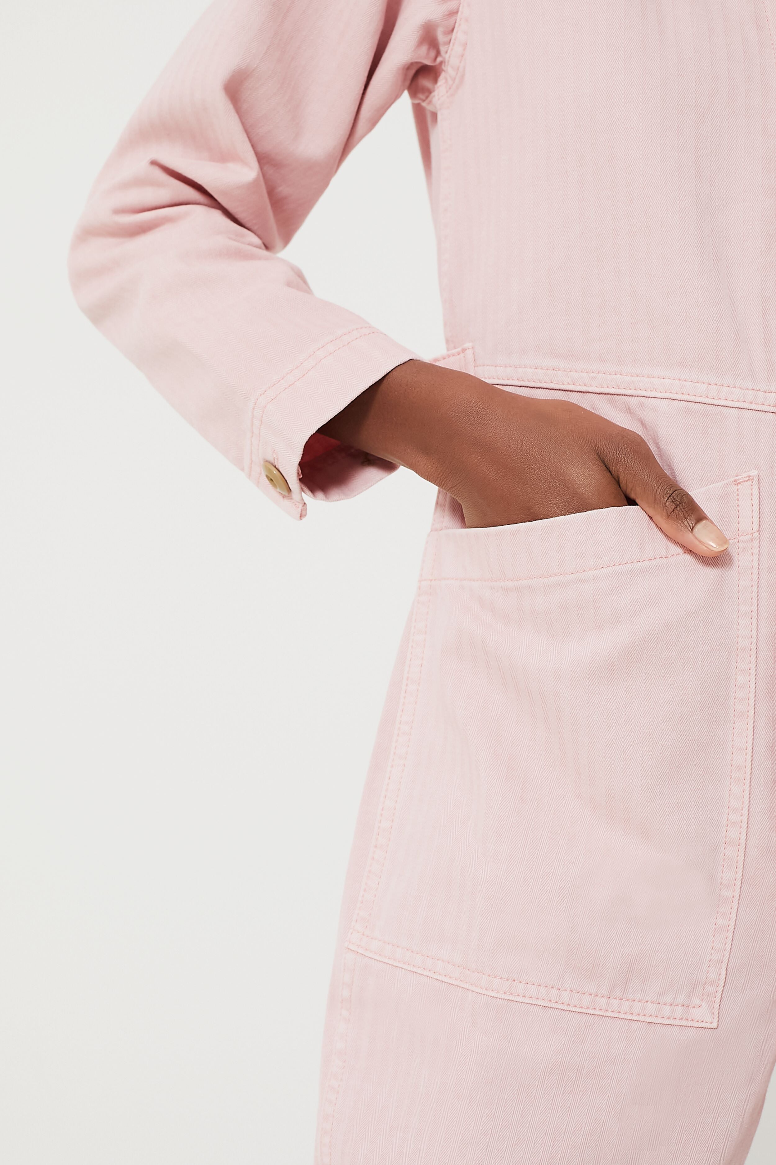 Blush Pink Herringbone Zip-Up Jumpsuit for Women | Casual & Elegant One-Piece Outfit | Perfect for Office, Date Night & Weekend Outings
