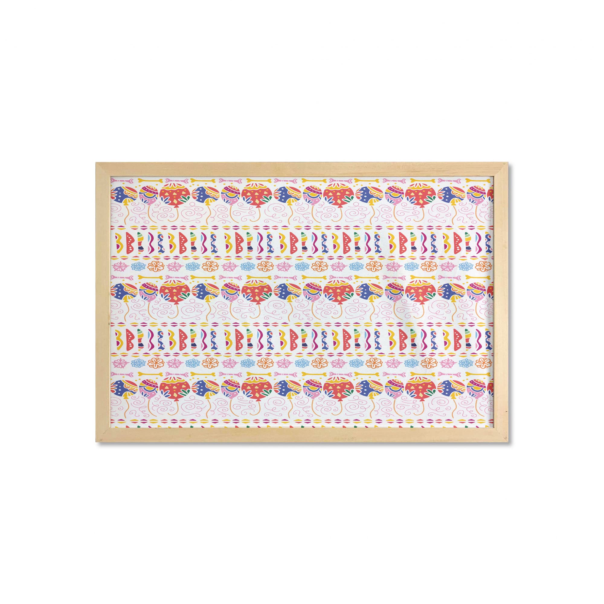 Ambesonne Spanish Wall Art with Frame - Hand Drawn Balloons & Flowers Dia de Los Muertos Print, 35