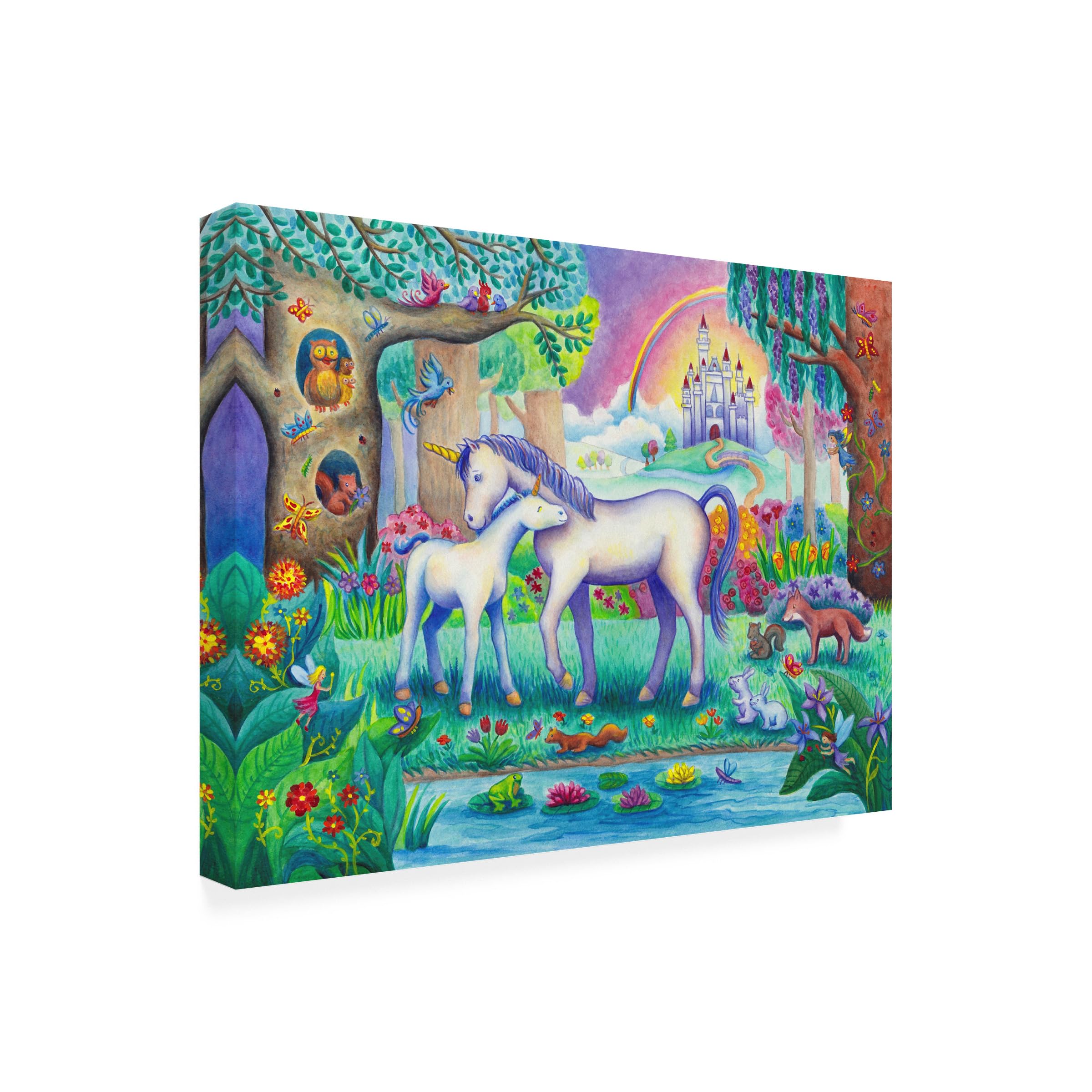 Trademark Fine Art 'Unicorn Foal Castle' Canvas Wall Art Print by Alvina Kwong - Fantasy Nursery Decor, Kids Room Decor, Bedroom Wall Decor