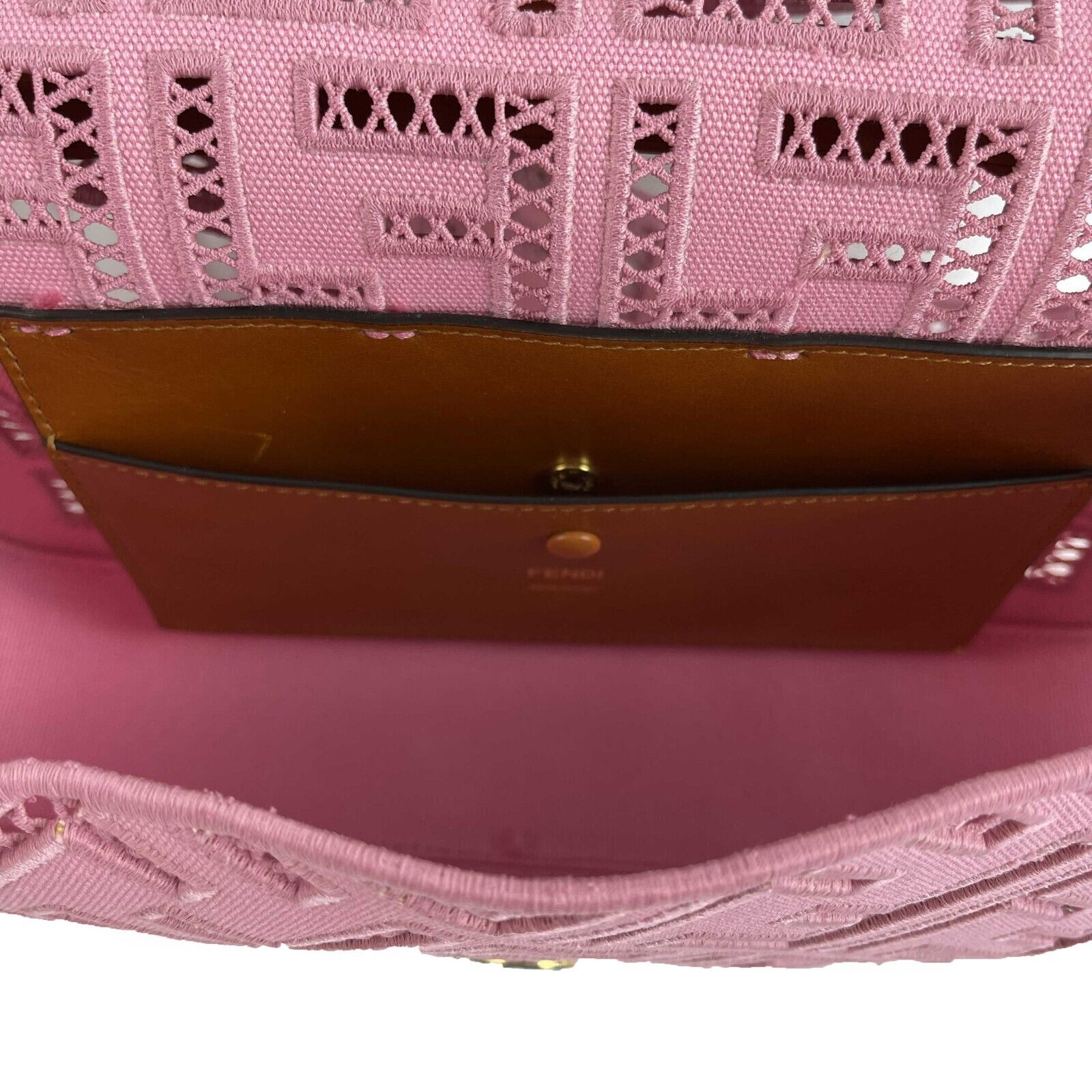 Fendi Baguette NM Openwork Pink Medium Embroidered Canvas Shoulder Bag - Elegant Designer Handbag for Women, Perfect for Parties, Dates & Daily Use