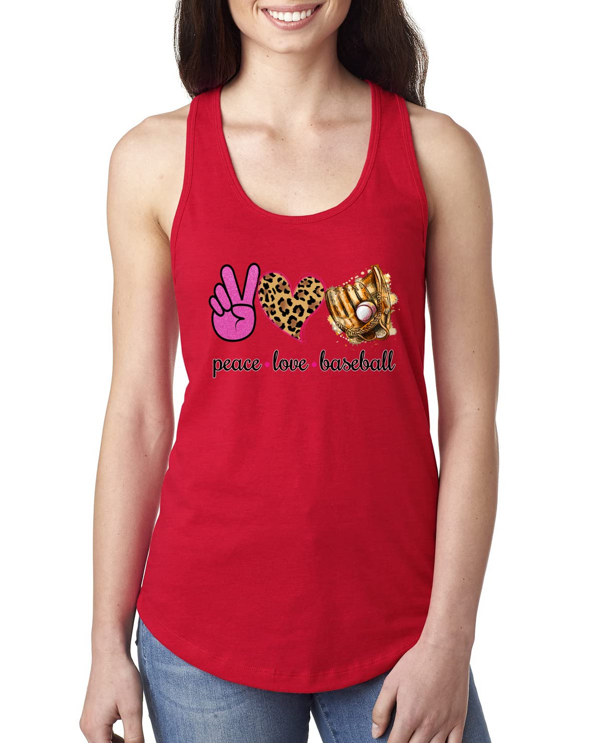 Peace Love Baseball Sports Ladies Racerback Tank Top - Soft & Comfortable Athletic Shirt for Women - Perfect for Gym, Running, Workouts & Casual Wear