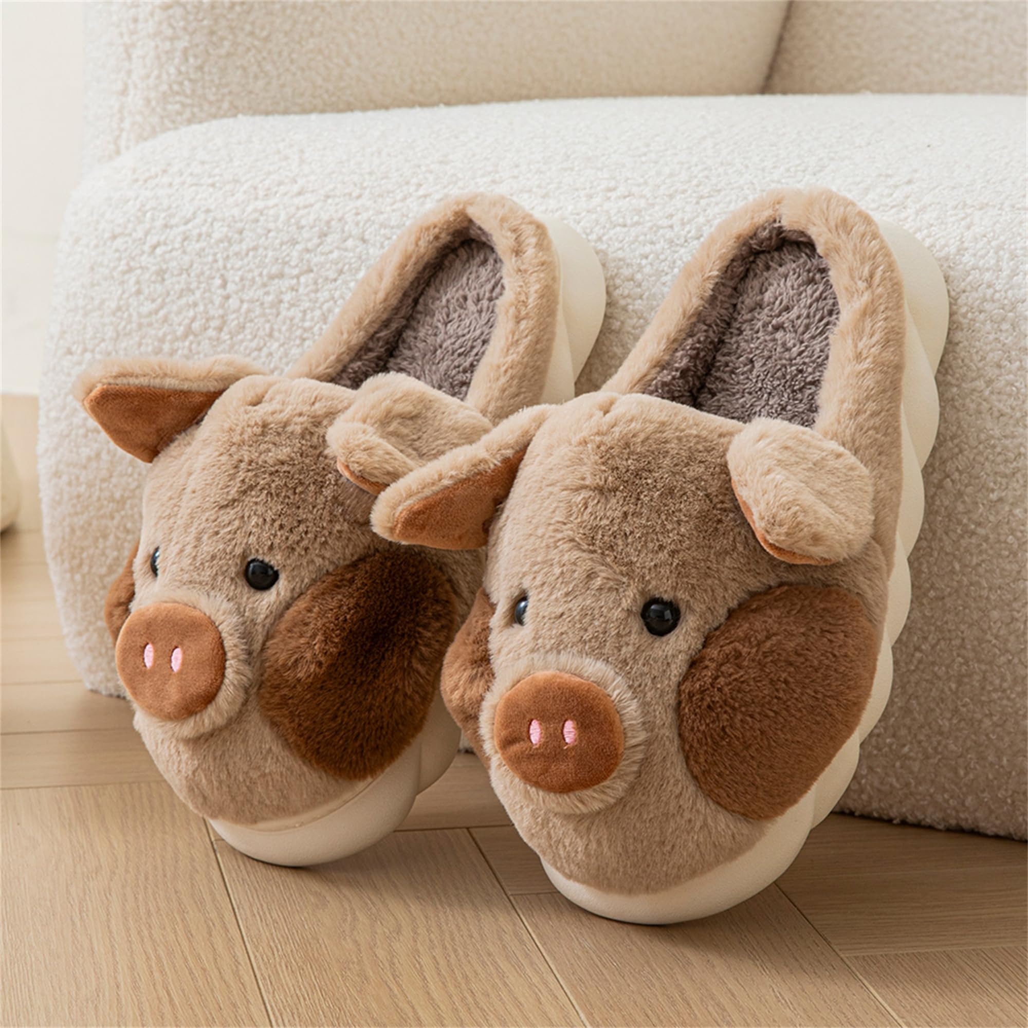 LANFIRE Women's Cozy Cotton Pig Slippers - Plush Animal House Shoes for Adults - Perfect for Home, Lounge & Indoor Comfort