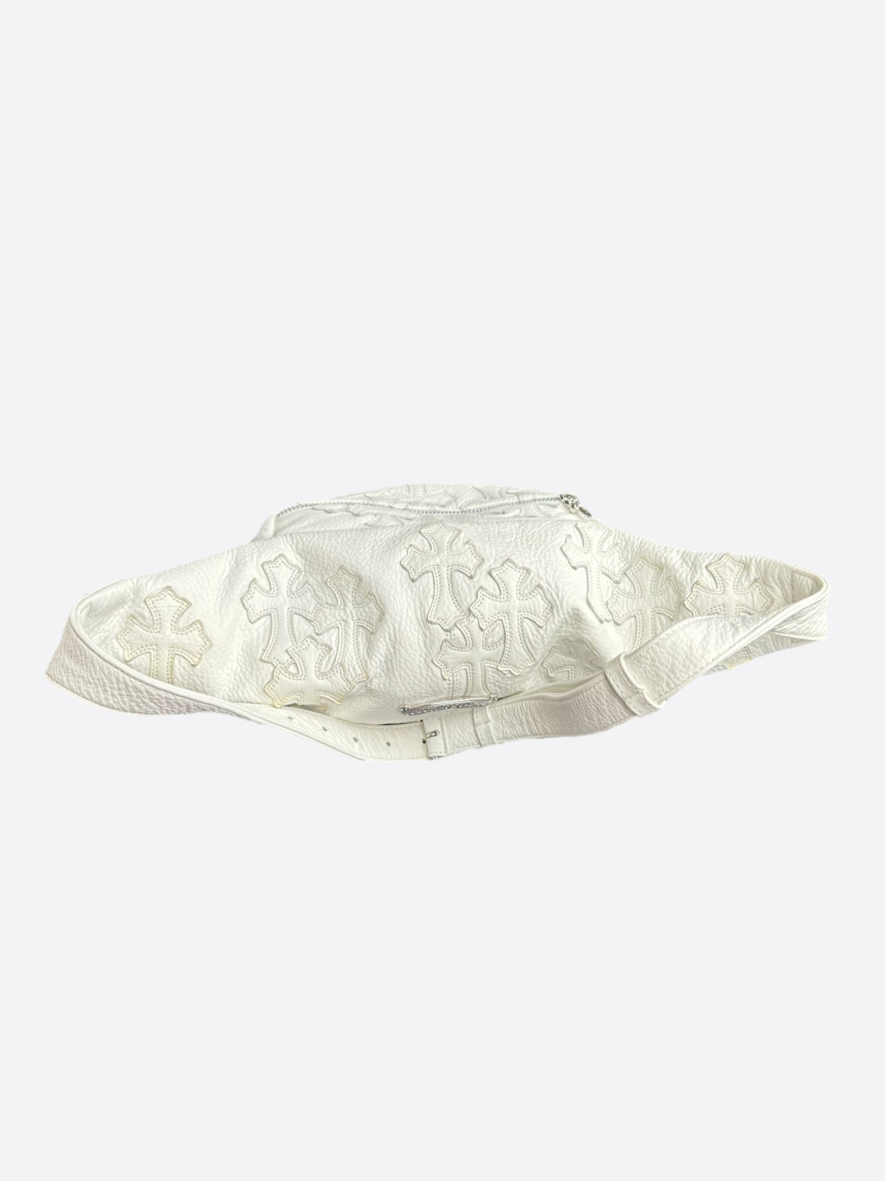Chrome Hearts White Leather Cross Patch Bumbag - Stylish Waist Bag for Men & Women - Perfect for Travel, Concerts & Everyday Use