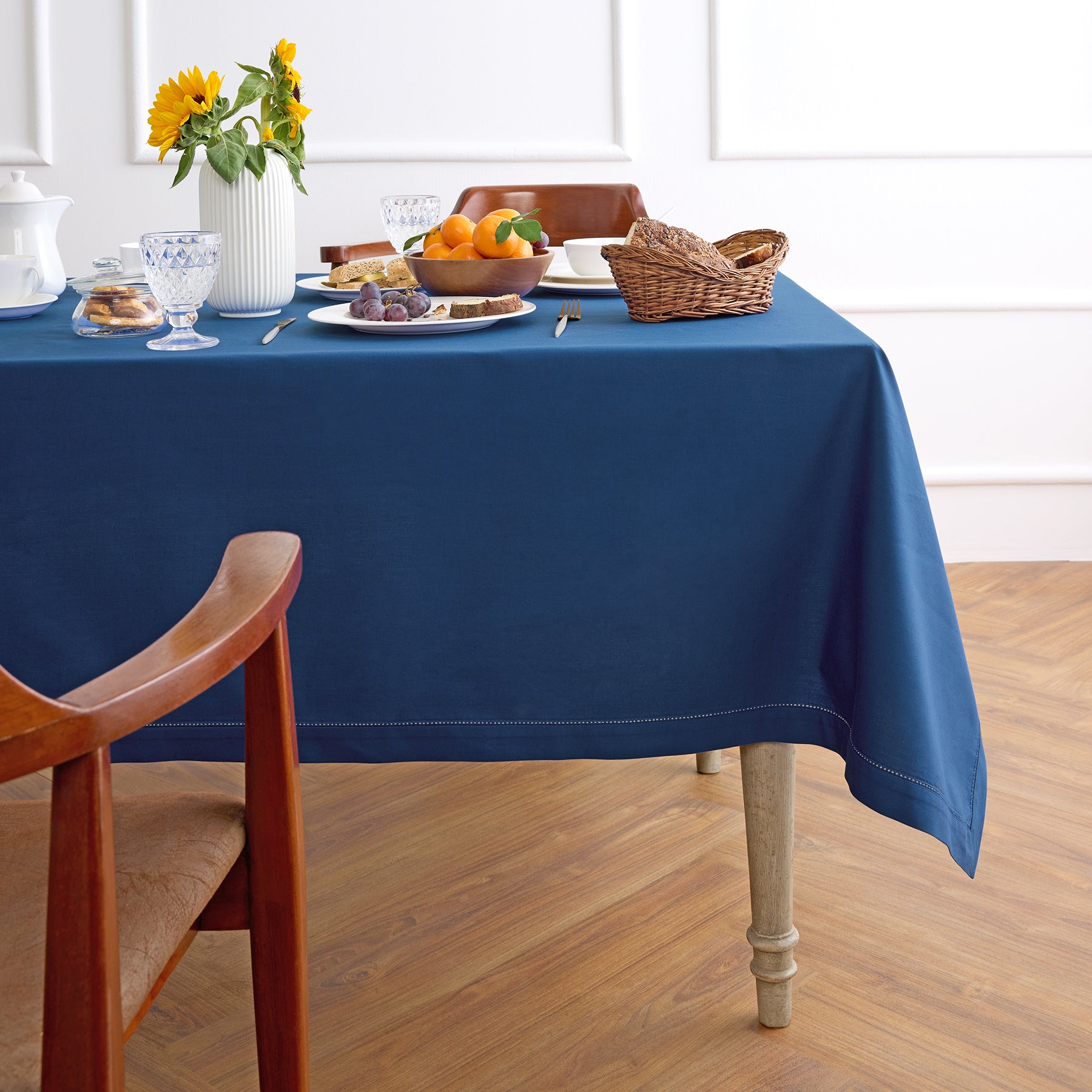 Premium Cotton Linen Hemstitch Tablecloth - Elegant Dining Table Cover for Home Decor, Parties & Special Occasions