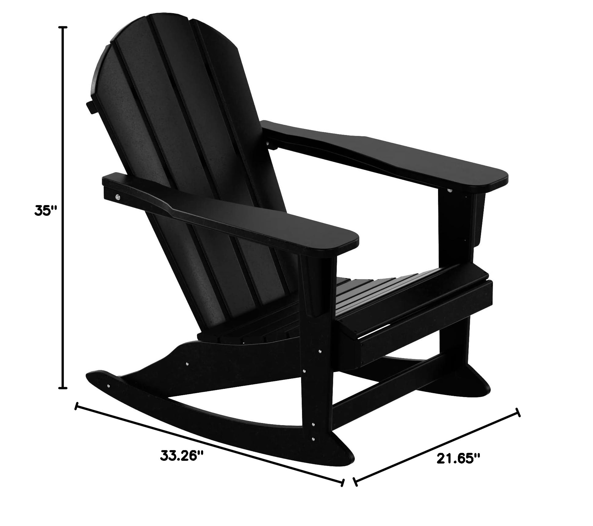 WO Home Furniture 3-Piece Patio Rocking Chair Set - Classic Outdoor Adirondack Rocker Chairs with Matching Table (Black) - Perfect for Backyard, Garden, Porch & Poolside Relaxation