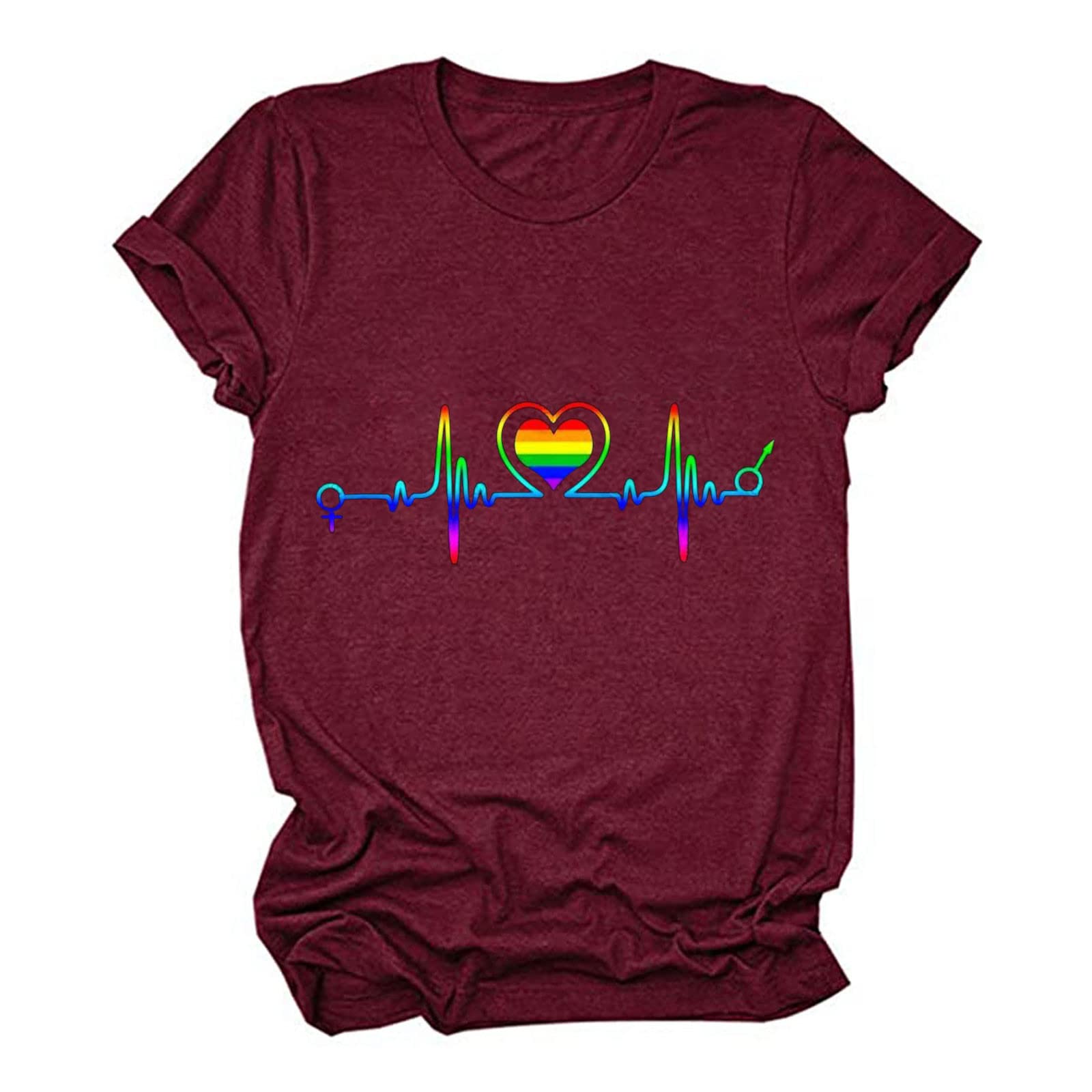 Trendy Women's Summer Short Sleeve T-Shirt with Heart Print - Casual O-Neck Blouse, Colorful Basic Tee for Going Out, Beach, and Daily Wear