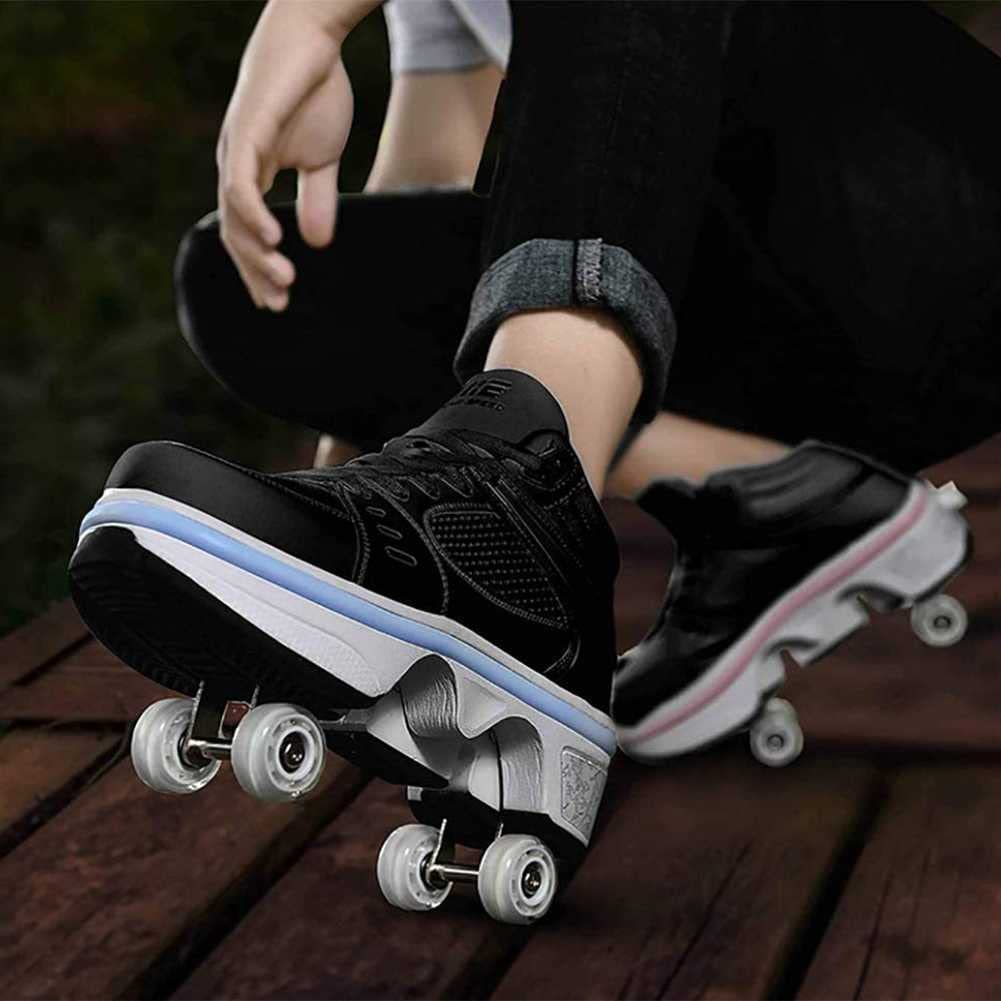 Women's 2-in-1 Automatic Invisible Wheel Roller Skates - Convertible Skating Shoes for Kids, Students & Adults | Outdoor Sports & Fitness | Perfect for Park Skating, Street Rollerblading & Casual Wear