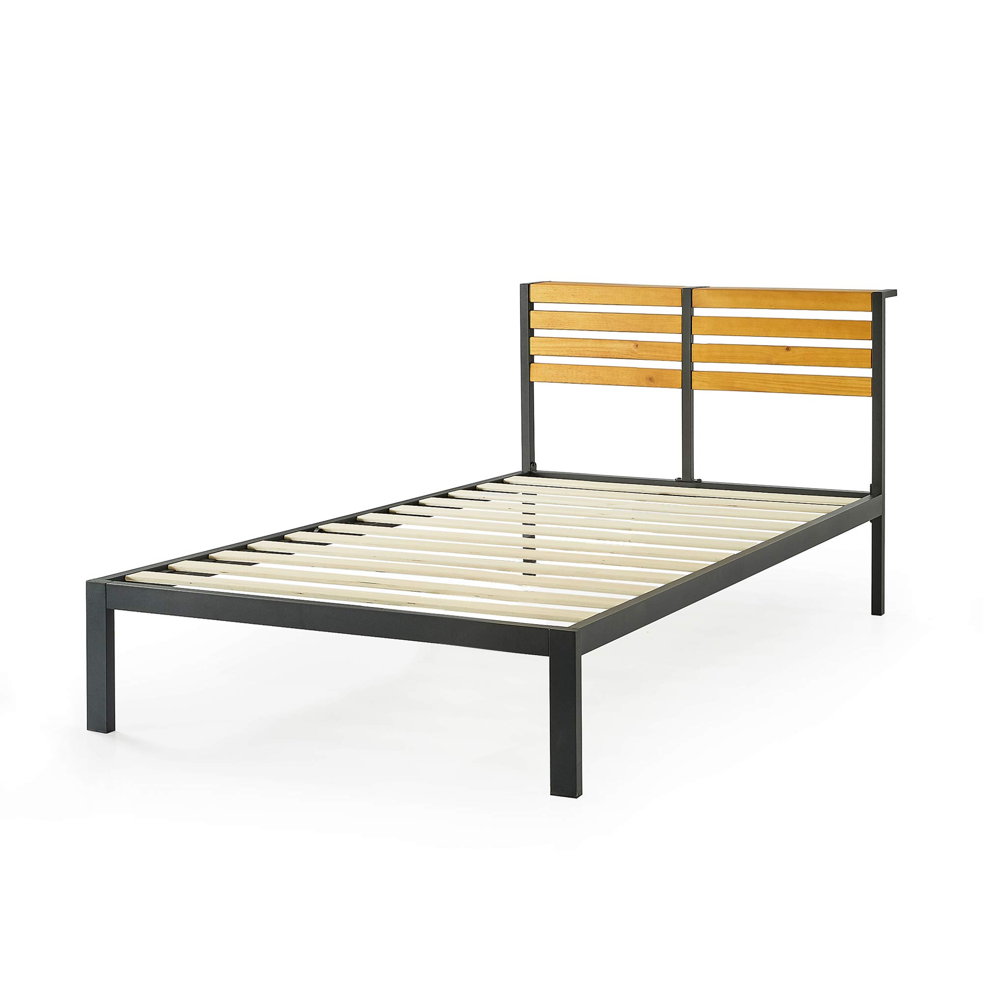 Mellow Kasi Solid Pine Wood Metal Platform Bed with Panel Headboard Shelf - Twin Size, Easy Assembly - Perfect for Kids Rooms, Guest Bedrooms & Small Spaces
