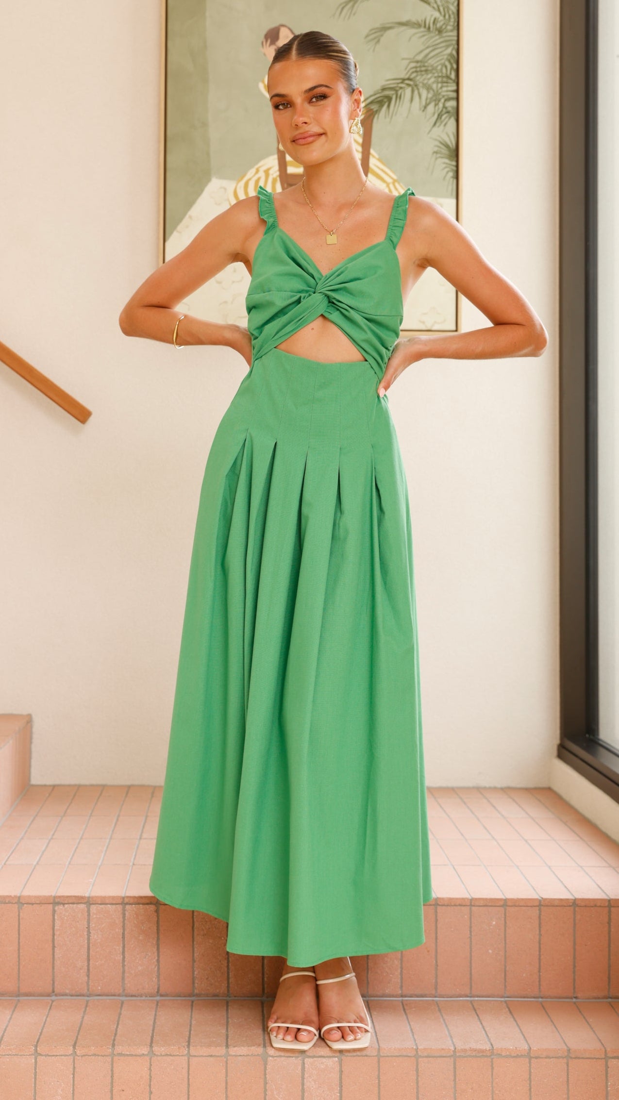 Bryce Maxi Dress in Green - Elegant Long Flowy Dress for Women, Perfect for Summer, Beach, and Casual Outings