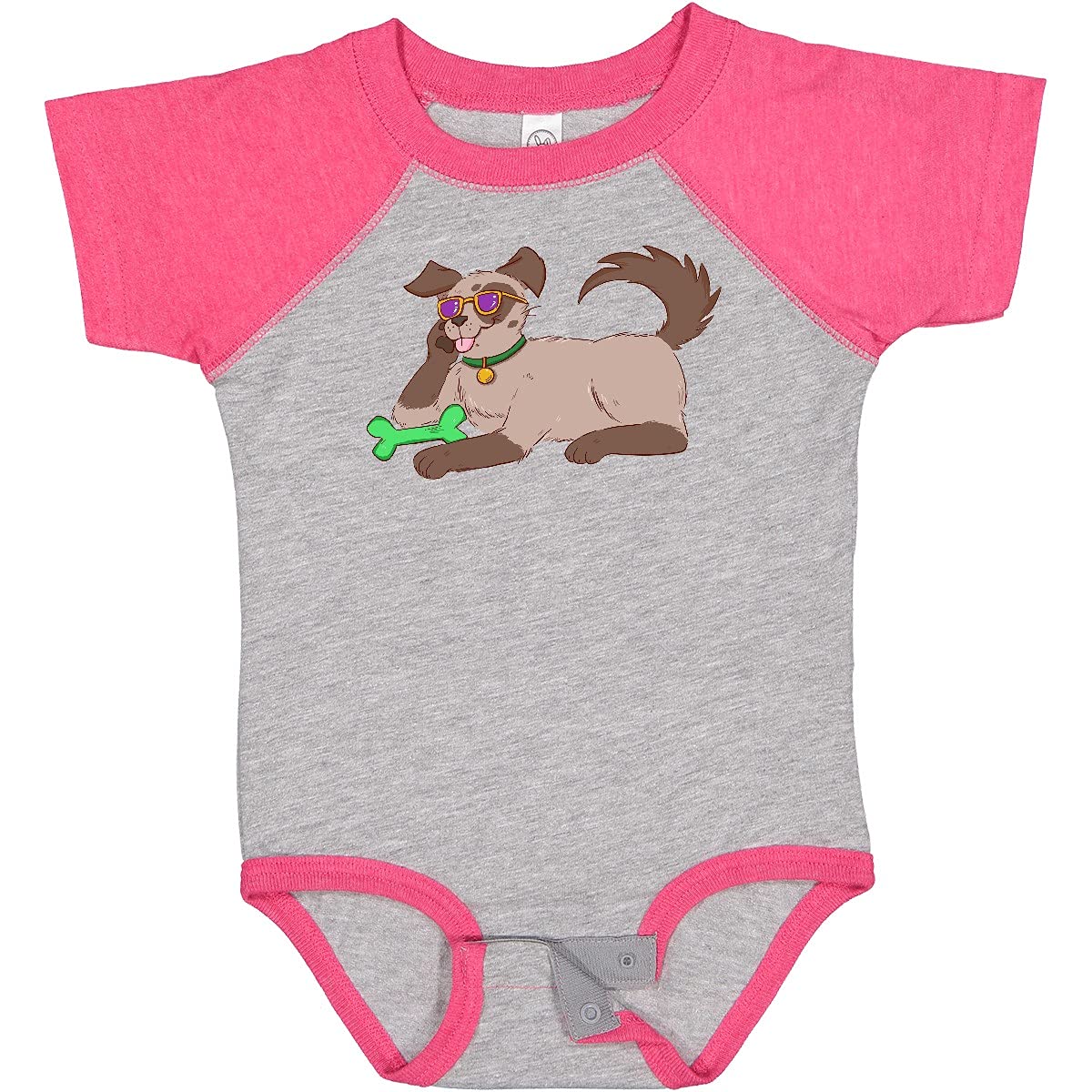 Inktastic Summer Dog in Glasses with Green Bone Baby Bodysuit - Cute Dog Lover Outfit for Infants & Toddlers - Perfect for Beach, Park & Family Photos