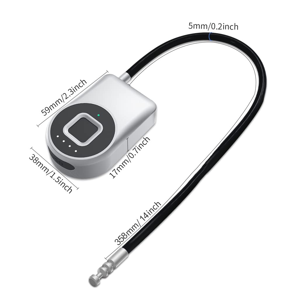 eLinkSmart Fingerprint Fridge Lock - Child Proof Cabinet Lock with Waterproof Design & 1000+ App Users - 38cm/6 Inch Steel Cable Padlock for French Door Refrigerator, Gym Locker, Cupboard & Luggage Security - Perfect for Home Safety, Child Protection & Travel Use