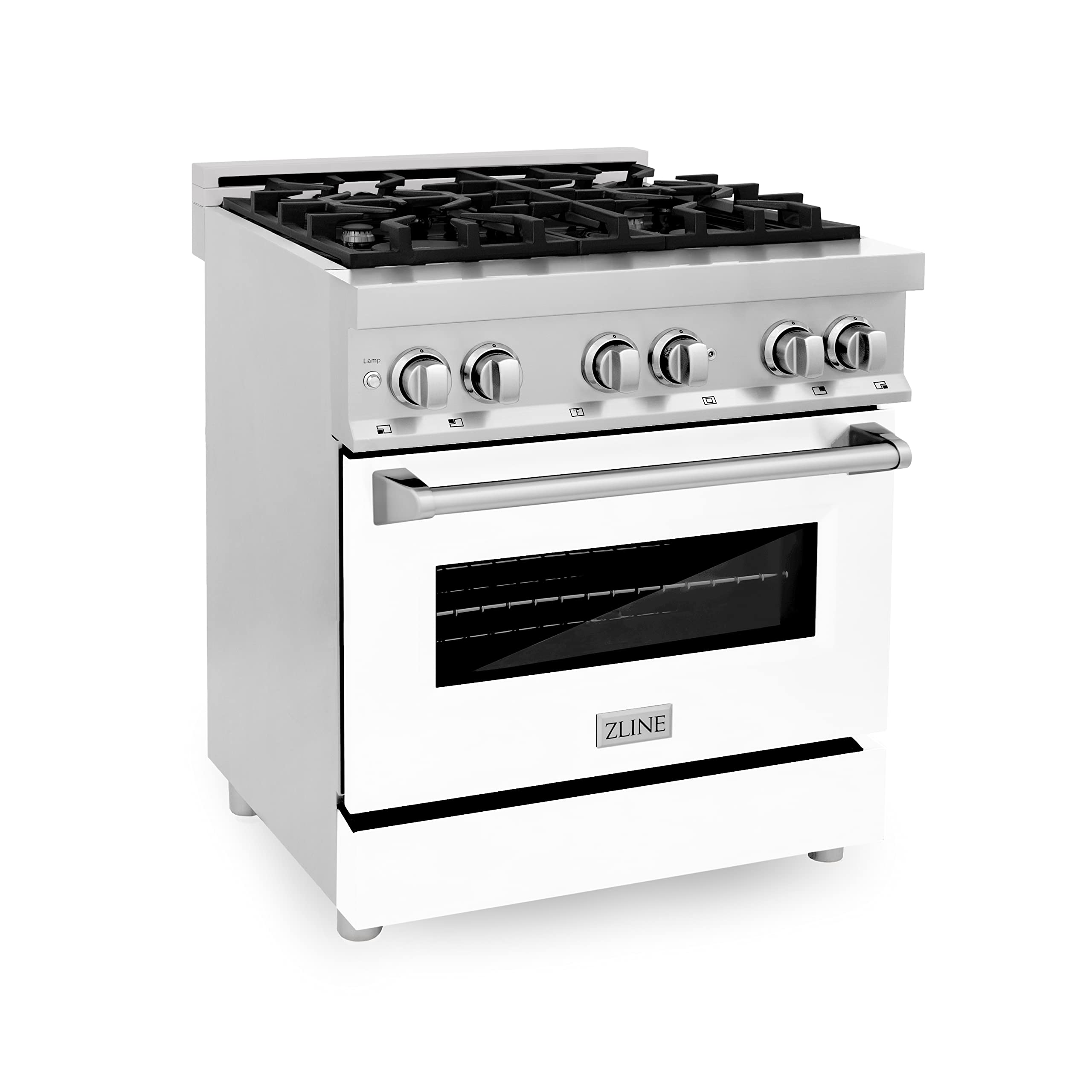 ZLINE 30-inch 4.0 cu. ft. Dual Fuel Range with 4-Burner Gas Cooktop & Electric Convection Oven - Stainless Steel with White Matte Door (RA-WM-30) - Perfect for Modern Kitchens, Home Chefs & Restaurant-Style Cooking