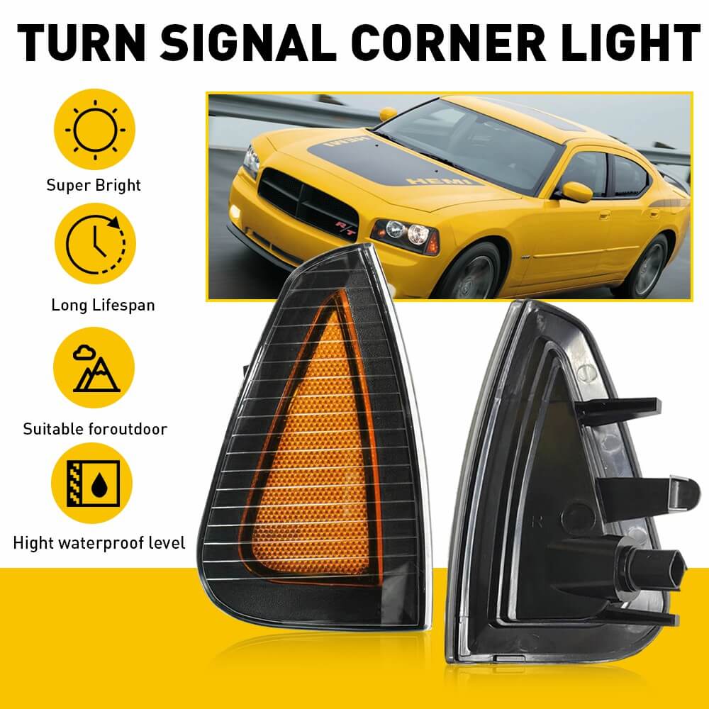 2006-2010 Dodge Charger Corner Light Turn Signal with Halogen Bulb - Compatible with 2006 Dodge Charger Daytona, 2006-2007 Charger Base Models - Durable Replacement for Day & Night Driving, Enhanced Visibility & Safety
