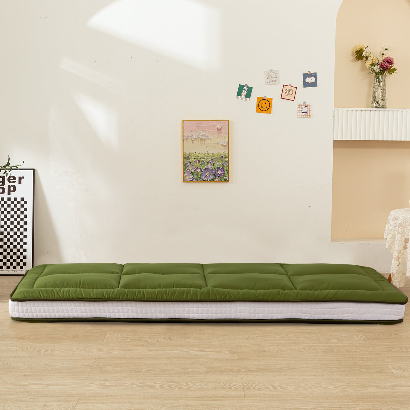 MAXYOYO Padded Japanese Floor Mattress - Green Foldable Roll Up Futon Mattress for Bedroom, Guest Room & Travel | Comfortable Floor Sleeping & Lounging