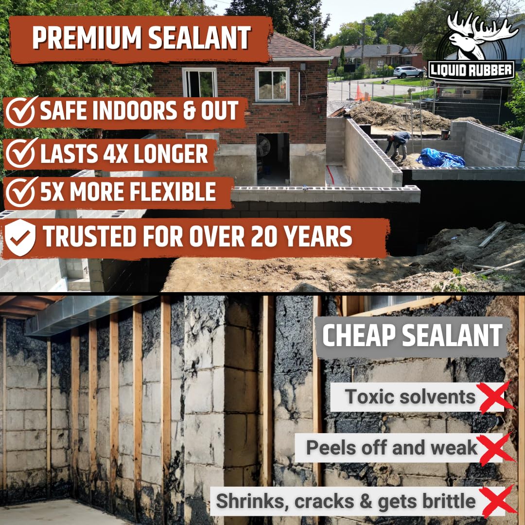 Liquid Rubber Waterproof Sealant for Basement & Foundation Repair - Flexible Concrete Crack Filler & Protective Coating - Indoor/Outdoor Waterproofing Paint - Black (5 Gallon) - Ideal for Leak Prevention, Roof Coating, and DIY Home Improvement Projects