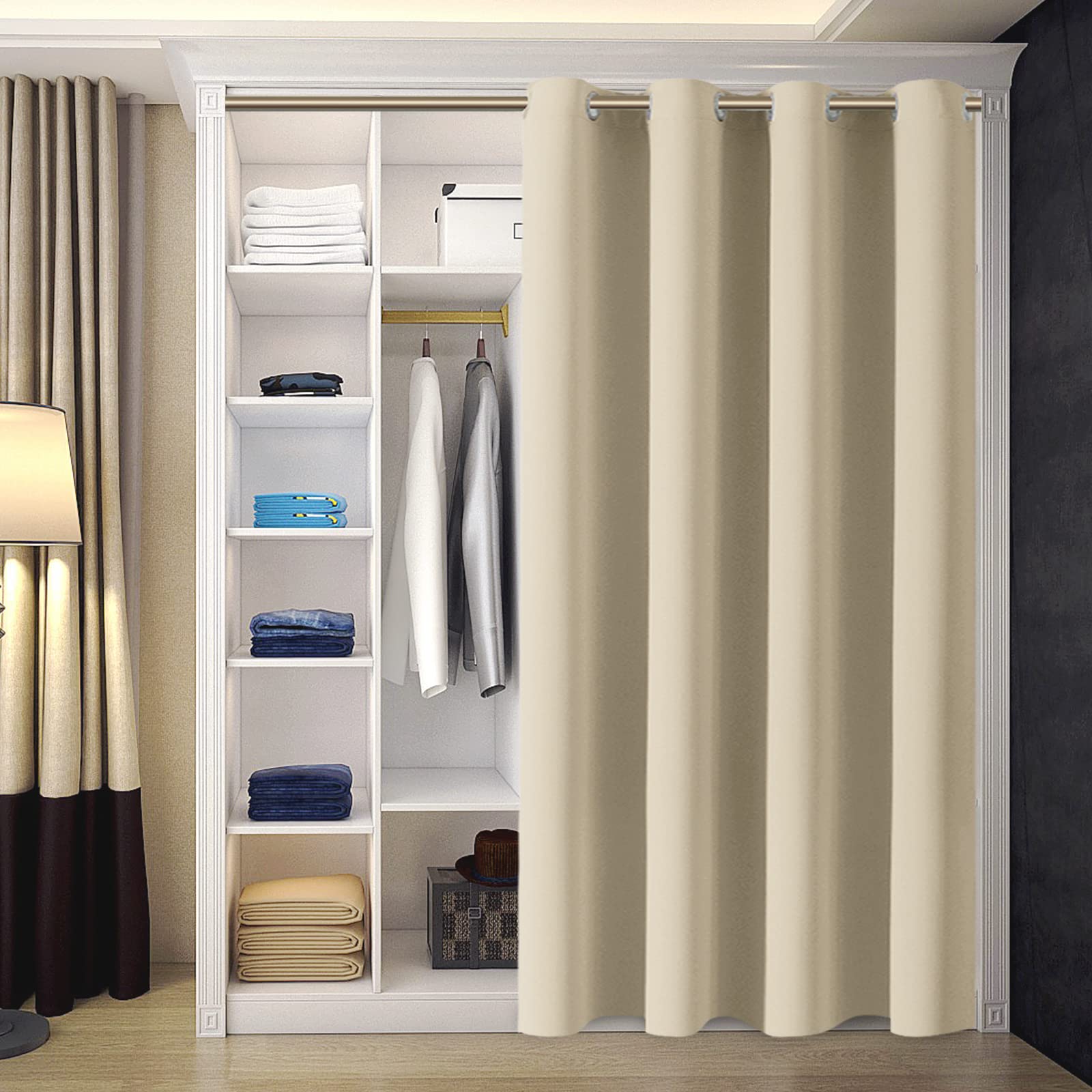 BGment Blackout Curtains 84 Inch Length - Room Darkening Window Panel for Bedroom, Living Room, Bathroom & Closet Door (52x84 Inches, Beige) | Noise Reducing, Privacy Room Divider for Home & Office Use