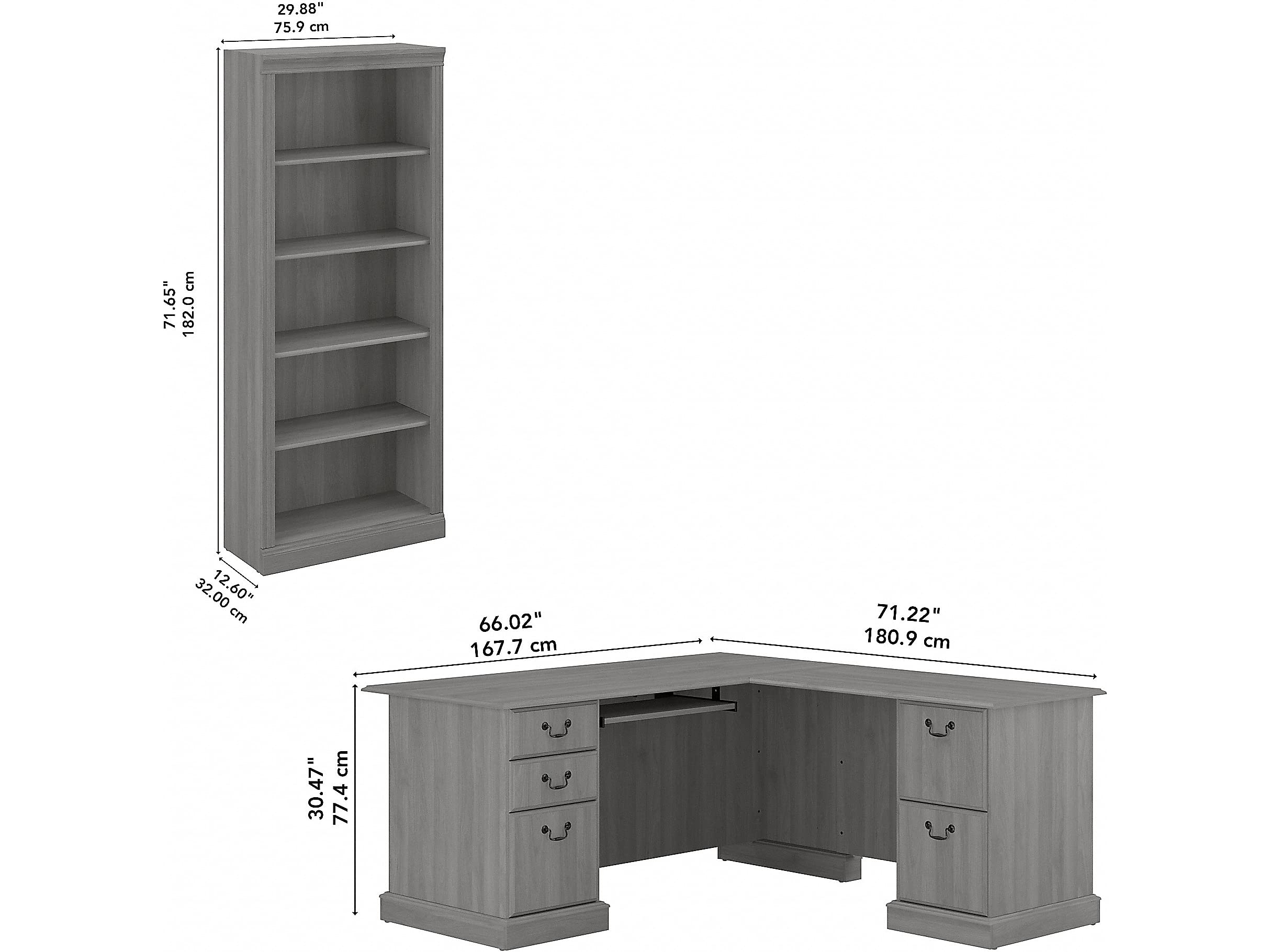 Bush Furniture Saratoga L-Shaped Computer Desk with Bookcase - Modern Gray Home Office Desk for Small Spaces, Gaming & Study Workstation
