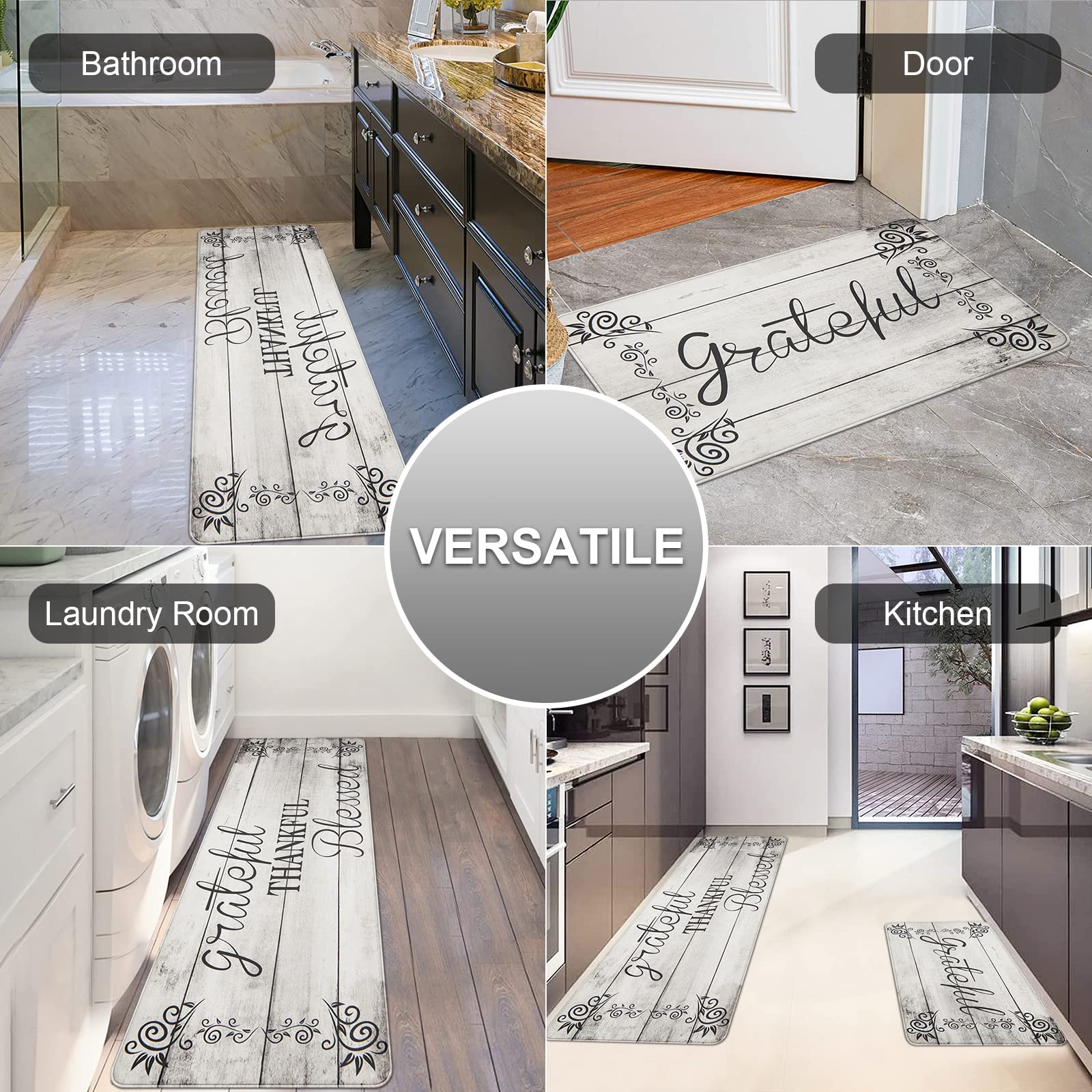 HEBE Anti-Fatigue Kitchen Mat Set of 2 - Non-Slip Cushioned Floor Mats for Standing, Waterproof Farmhouse Style - Perfect for Kitchen Sink, Office Desk & Laundry Room (Comfortable Standing Solution for Home & Work)