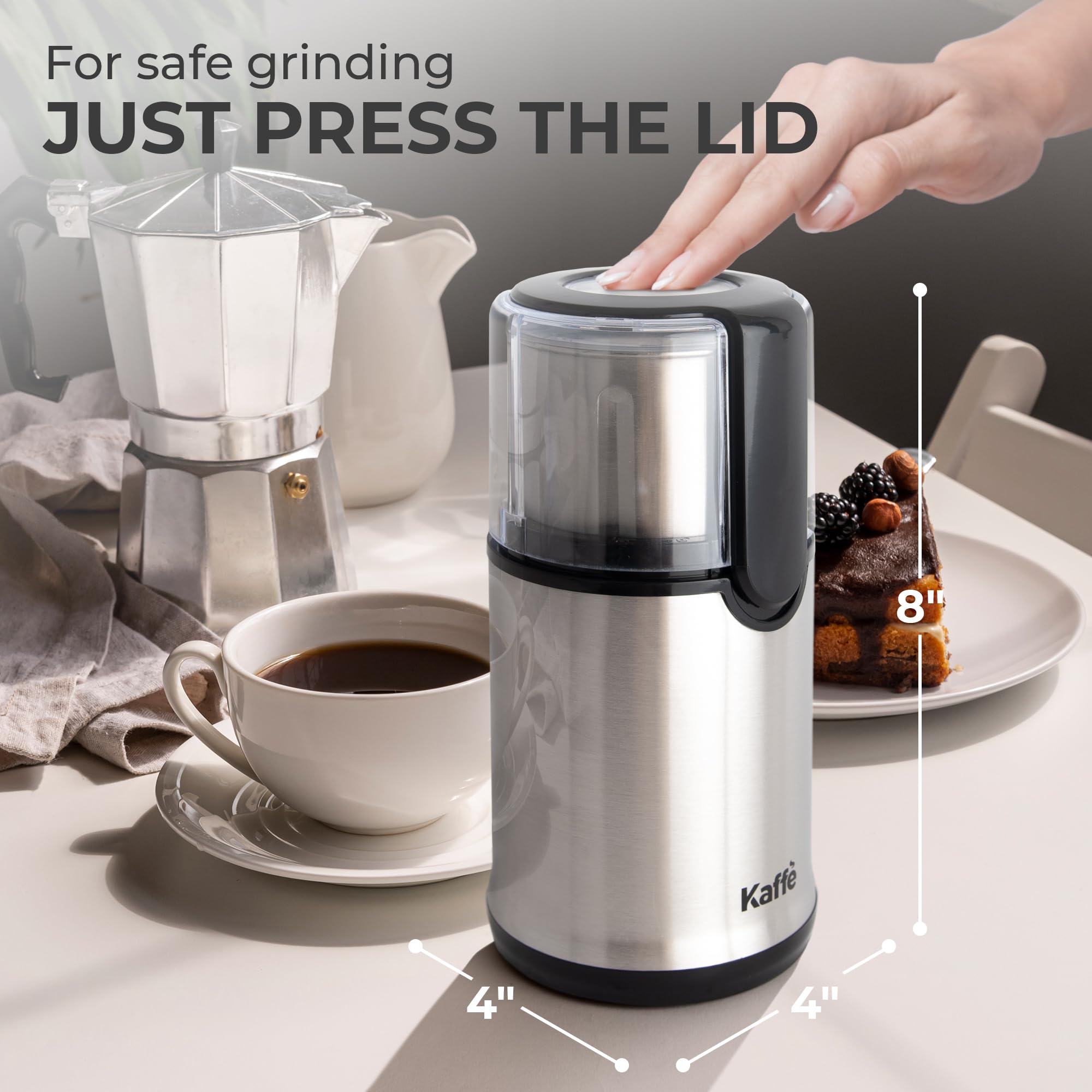 Premium Electric Coffee Grinder with Removable Stainless Steel Cup (3.5oz) - Espresso & Coffee Bean Grinder for Home Use - Includes Cleaning Brush - Perfect for Freshly Ground Coffee, French Press & Cold Brew