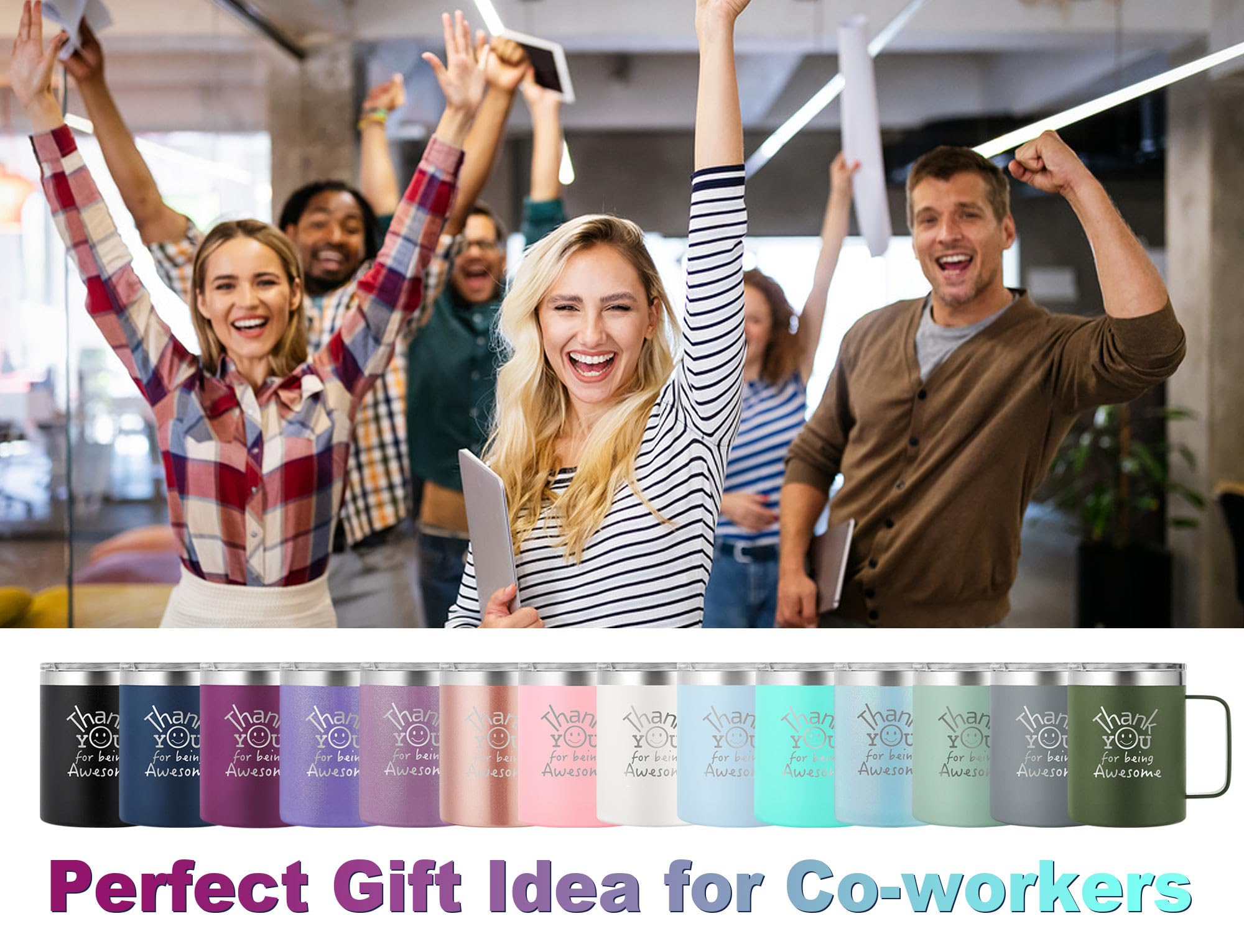 DLOCCOLD Inspirational Thank You Mug for Women - Motivational Coffee Cup for Coworkers, Employee Appreciation, Birthday & Valentine's Day Gifts - Perfect Office & Home Use - Blue Ceramic Mug
