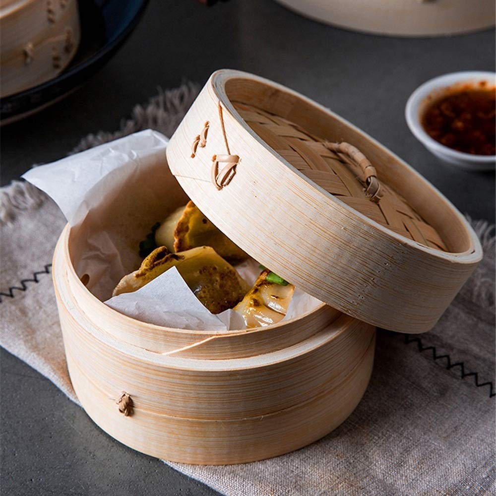 Premium Bamboo Steamer Basket Set - 21cm for Fish, Rice, Vegetables & Snacks | Eco-Friendly Kitchen Cooking Tool with Lid | Perfect for Dim Sum, Meal Prep & Healthy Cooking