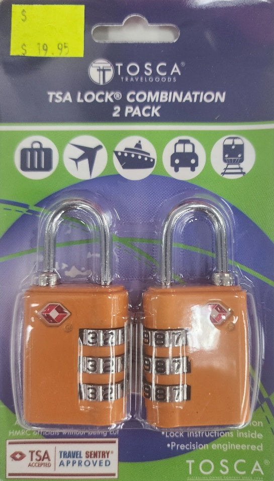 Tosca TCA051 2-Pack TSA Approved Combination Luggage Locks - Orange | Secure Travel Bags & Suitcases for Airports
