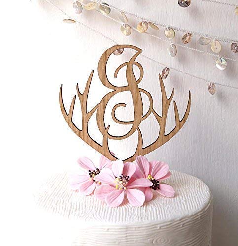 Personalized Monogram Deer Antlers Cake Topper - Single Letter Wedding Cake Decor for Rustic, Country, or Outdoor Themed Celebrations