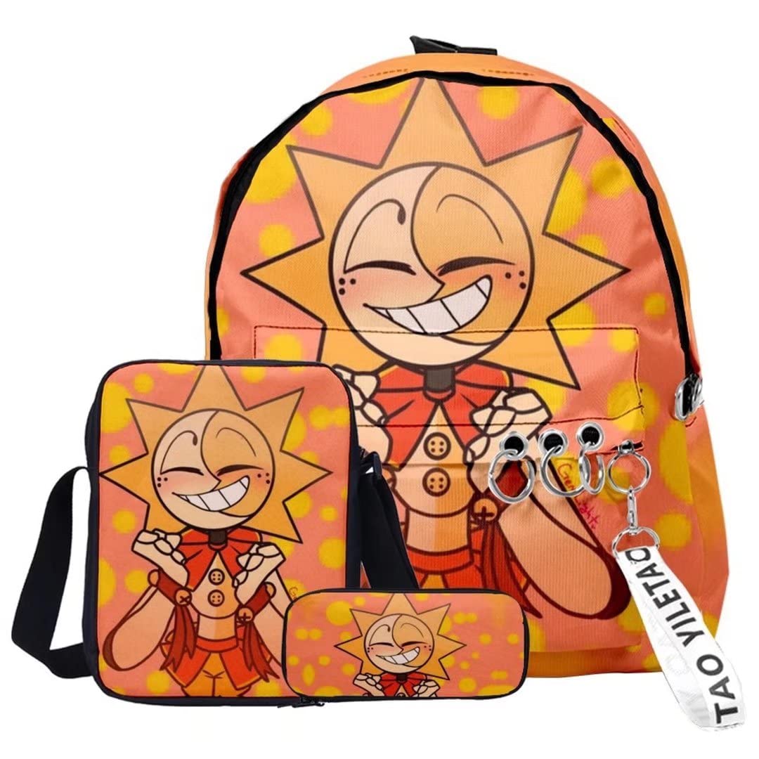 Cartoon Anime Sundrop FNAF 3-Piece Backpack Set with Lunch Bag & Pencil Case - Stylish School Supplies for Teens - Perfect for School, Travel, and Daily Use (Black)