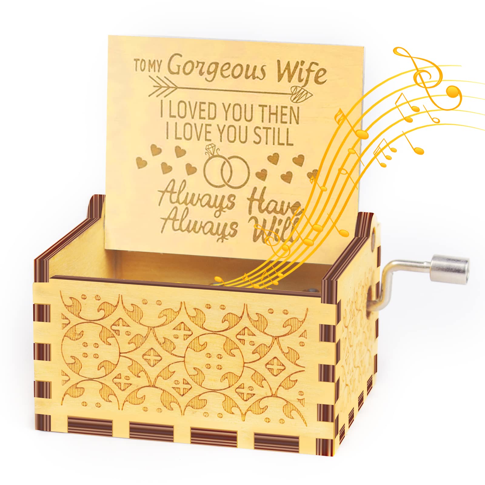 You Are My Sunshine Vintage Engraved Wooden Music Box - Romantic Gift for Wife from Husband - Handcrafted Musical Jewelry Box for Birthday, Christmas, Valentine's Day & Anniversary - Perfect for Bedroom Decor, Wedding Keepsake & Romantic Surprises