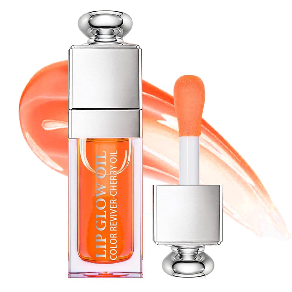 GECOMO Hydrating Lip Oil - Non-Sticky Lip Gloss & Balm for Dry Lips, Moisturizing & Nourishing Fruit Flavored Lip Care (004#CORAL, 0.2 OZ) - Perfect for Daily Use, Makeup Prep, and Chapped Lip Relief