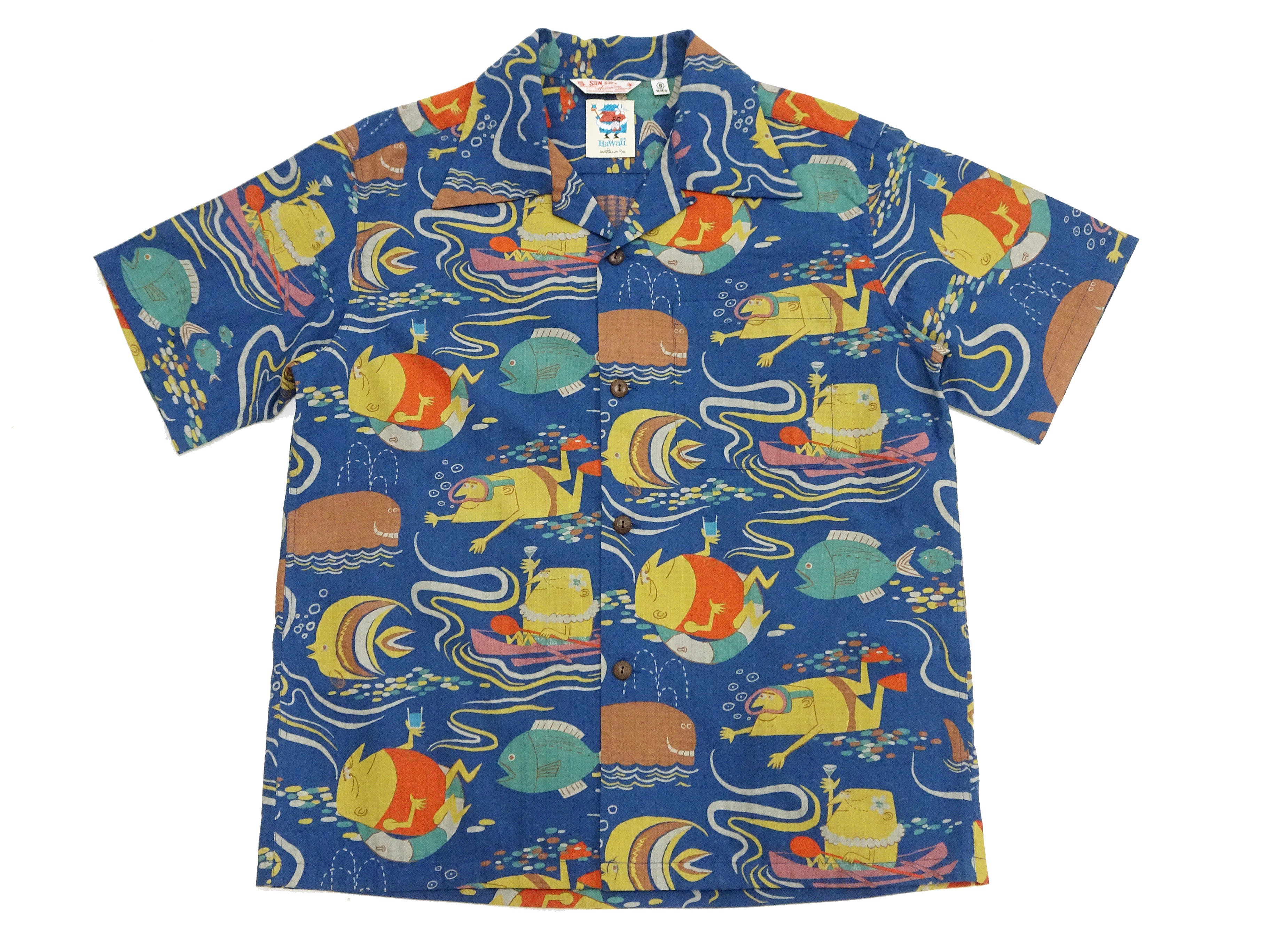 Sun Surf Men's Cotton Hawaiian Shirt | Uncle Torys Graphic Design | Short Sleeve Aloha Shirt for Beach, Vacation & Summer Parties | SS39538 in Navy Blue