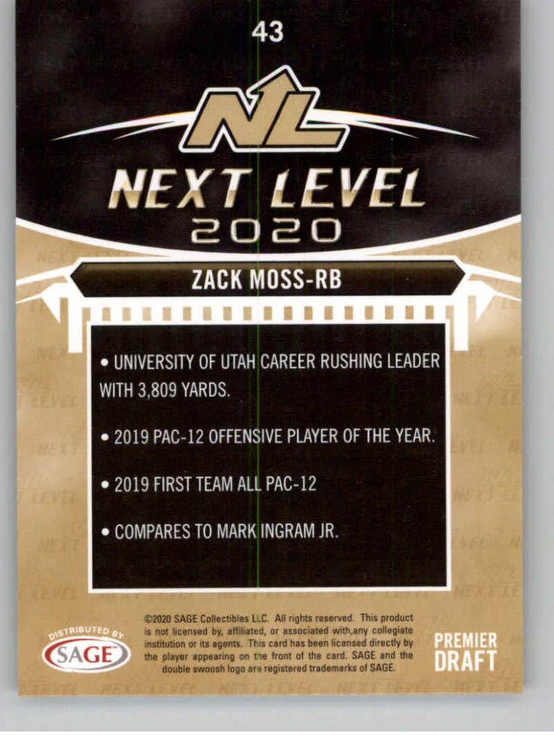2020 SAGE HIT Premier Draft Silver Football #43 Zack Moss Utah Utes Pre NFL Trading Card - NM or Better Condition - Collectible Sports Memorabilia for Football Fans and Card Collectors